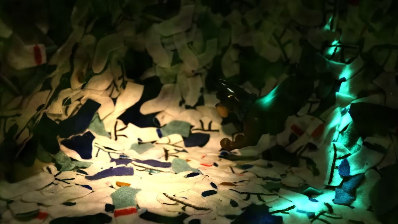 Inside the Laundry Monster! (backed by semi-flexible material to allow for animation and movement of the walls)