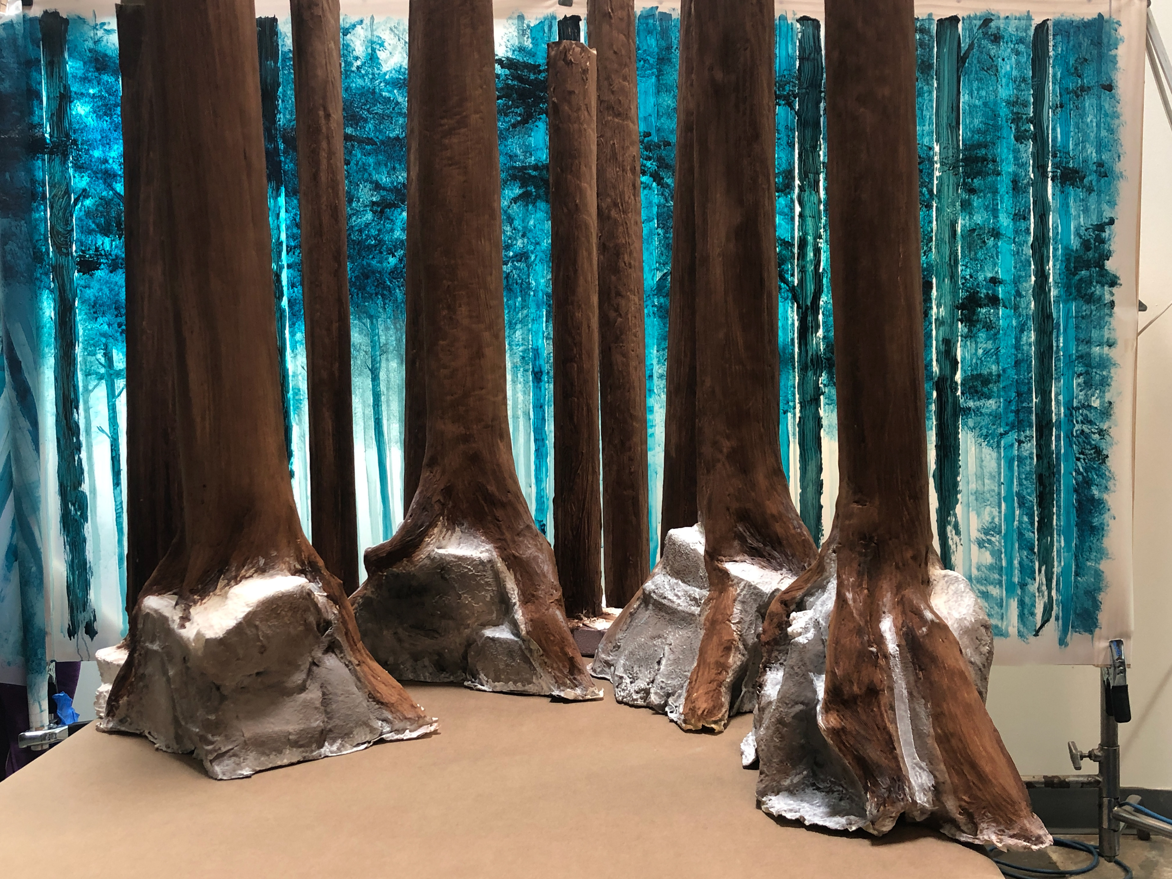 Painted Backdrop and Fabricated Trees