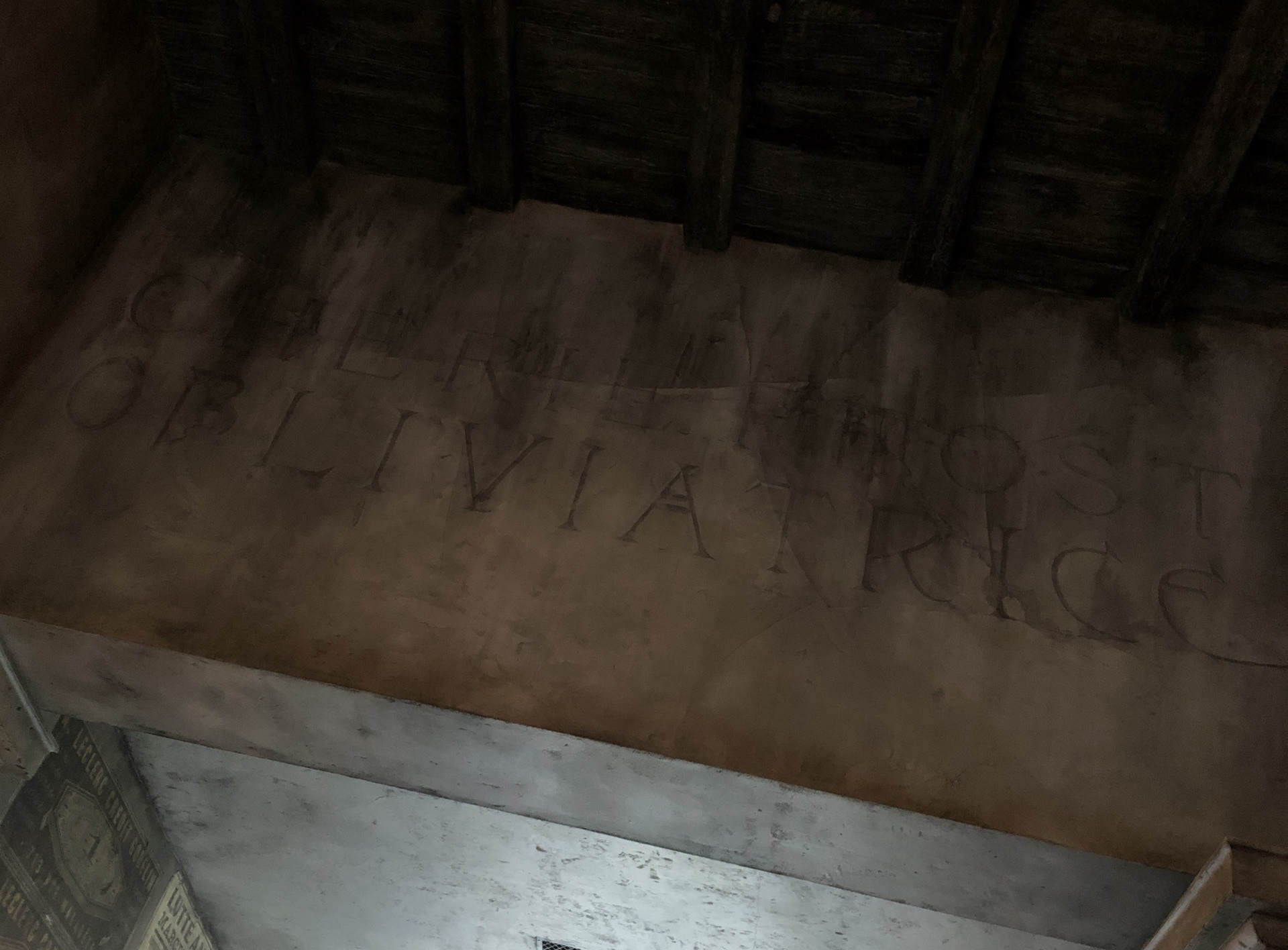 Pounced transfer hand-painted graphic with faux aging