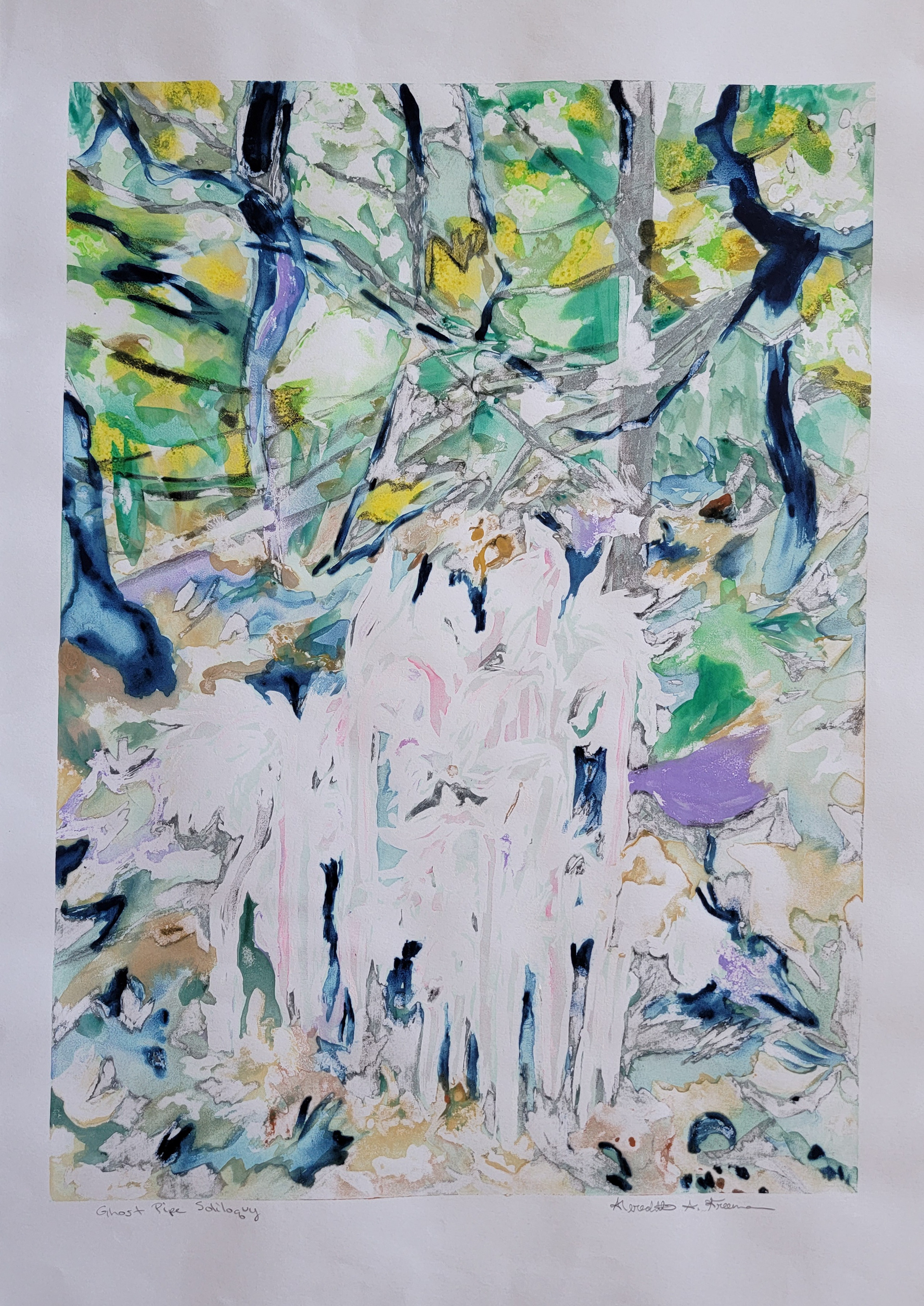 Ghost Pipe Soliloquy, 22.5" x 15", Monoserigraph on Cheloniidae Rag Paper