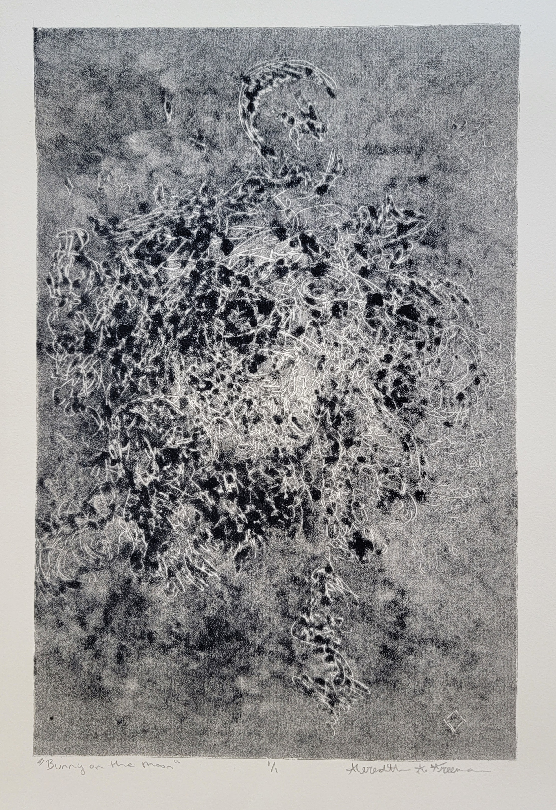 *Bunny on the Moon, 15" x 11", monoprint on Stonehenge paper