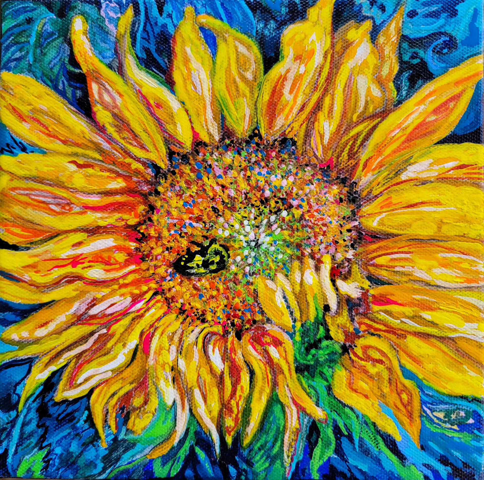 +Sunny Midnight Magic, 8" x 8", ShinHan poster paint and markers on canvas
