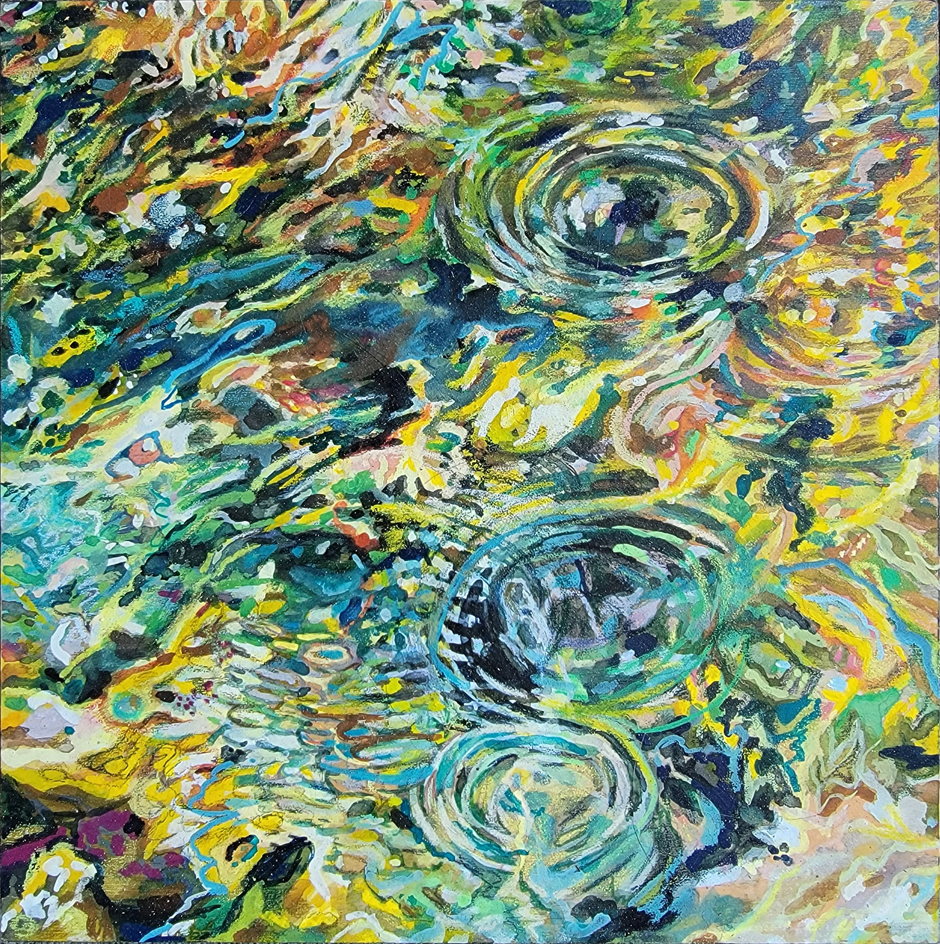 *Stilldream Reflections, 10" x 10," Gouache, watercolor, colored pencils, and gel pen on wood panel