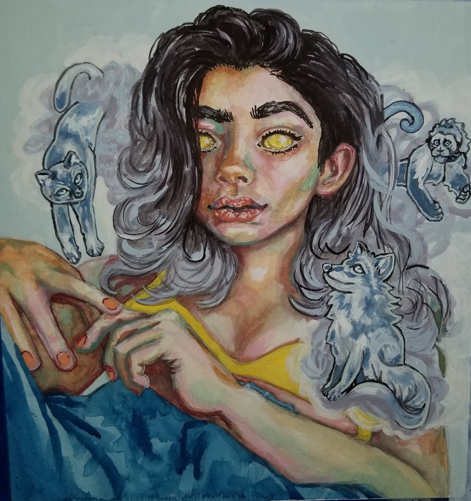 Golden Perspective, 2018, 6"x6", watercolor and gouache on watercolor paper
