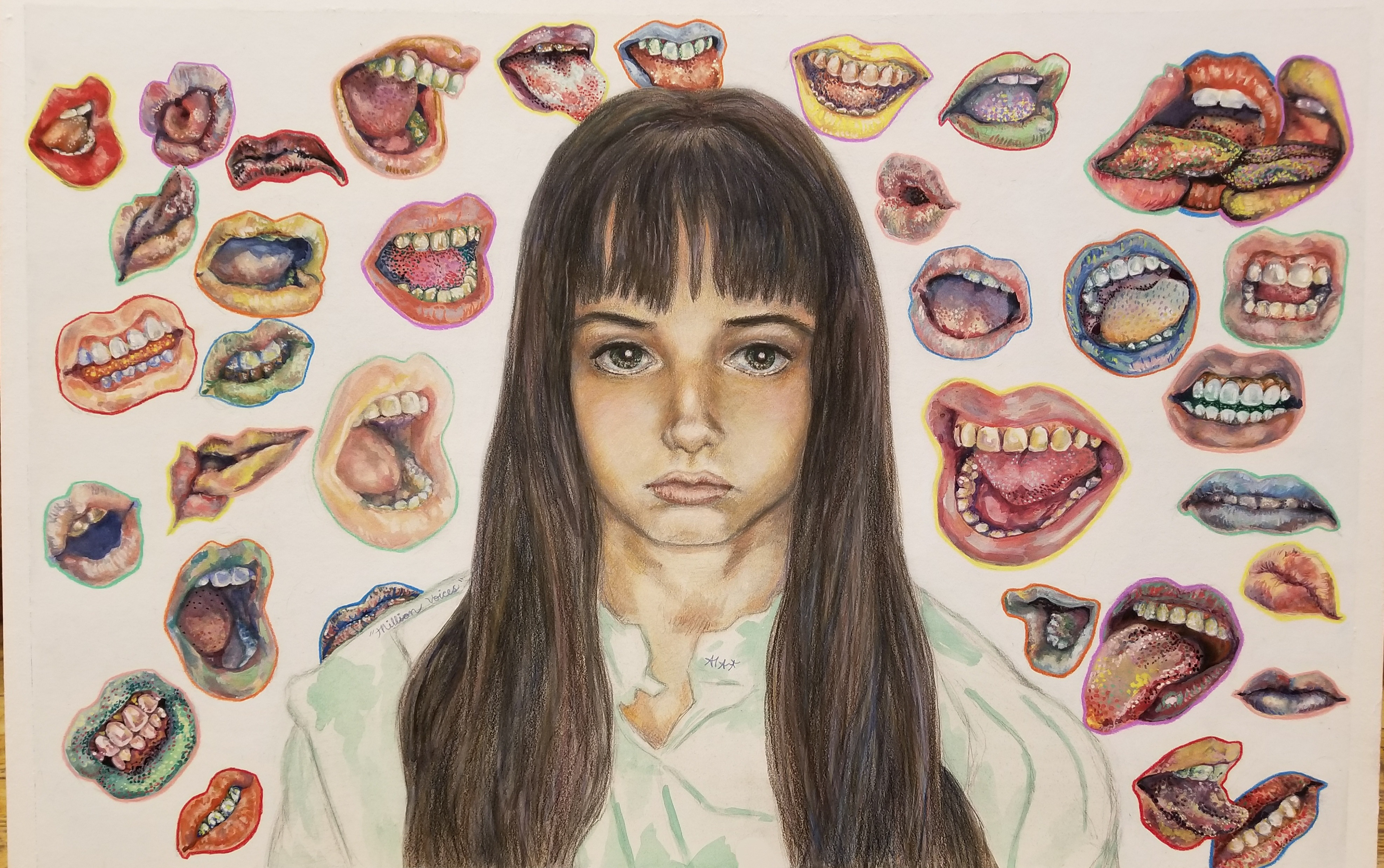 Million Voices, 2017, 20" x 30", watercolor, gouache, and colored pencil on illustration board