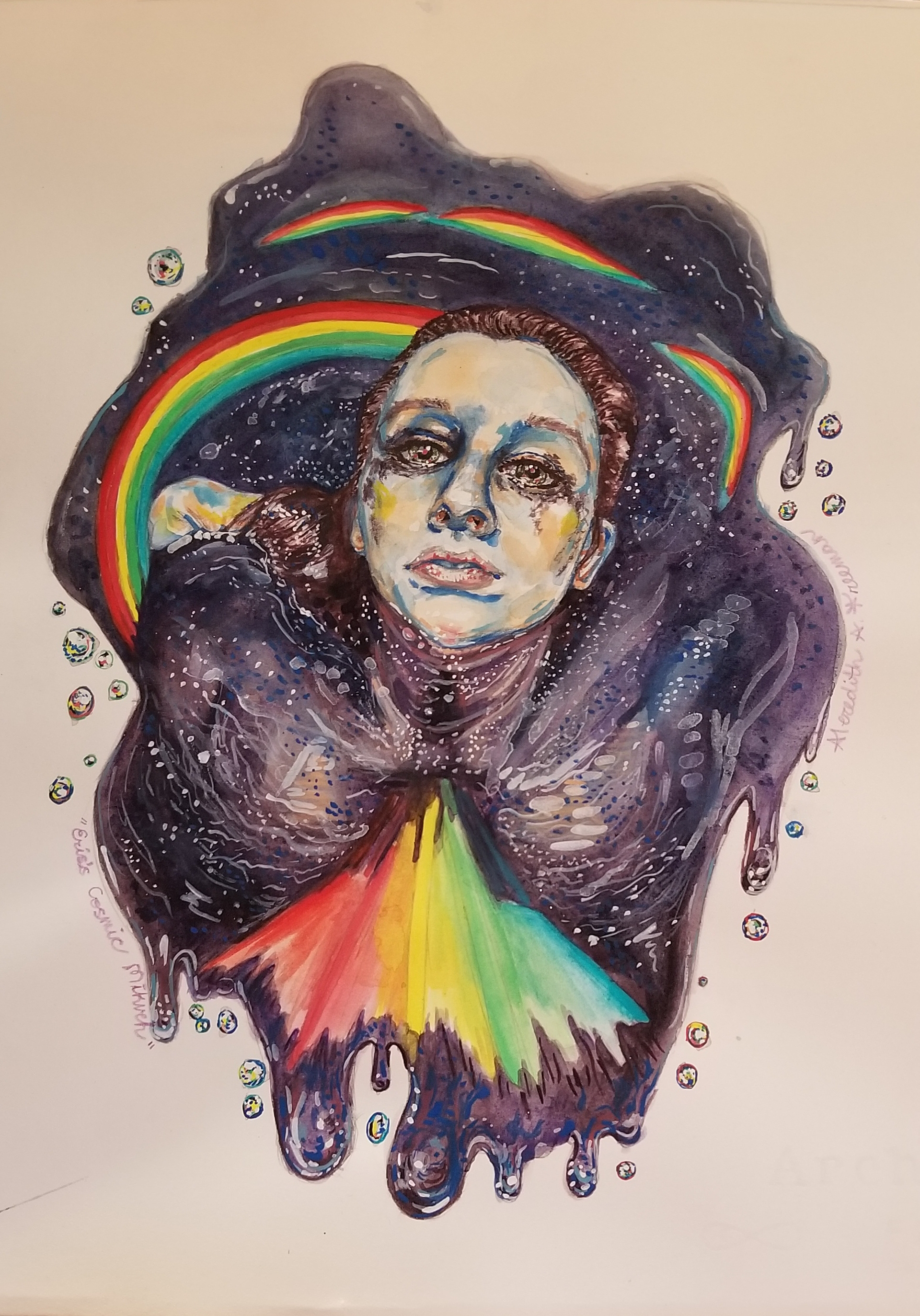 Eris's Cosmic Mikveh, 2018, 12"x12", watercolor and gouache on watercolor paper
