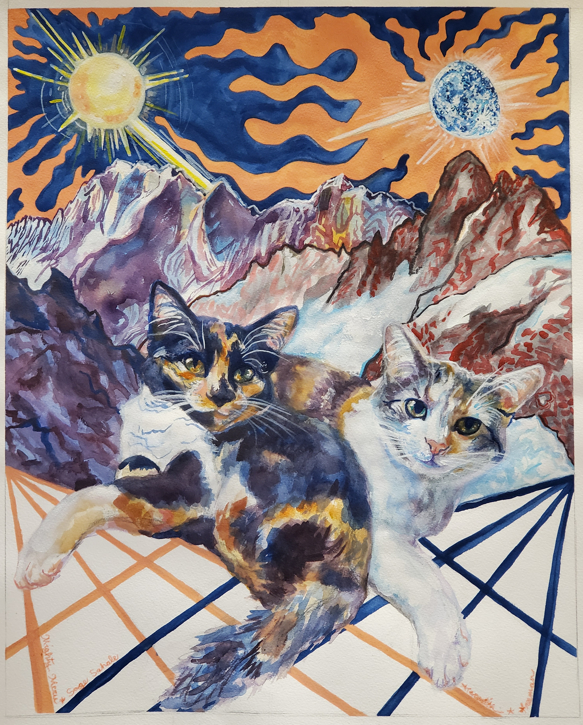 +Mighty Meru and Sage Sahale, 20" x 16", watercolor and gouache on watercolor paper