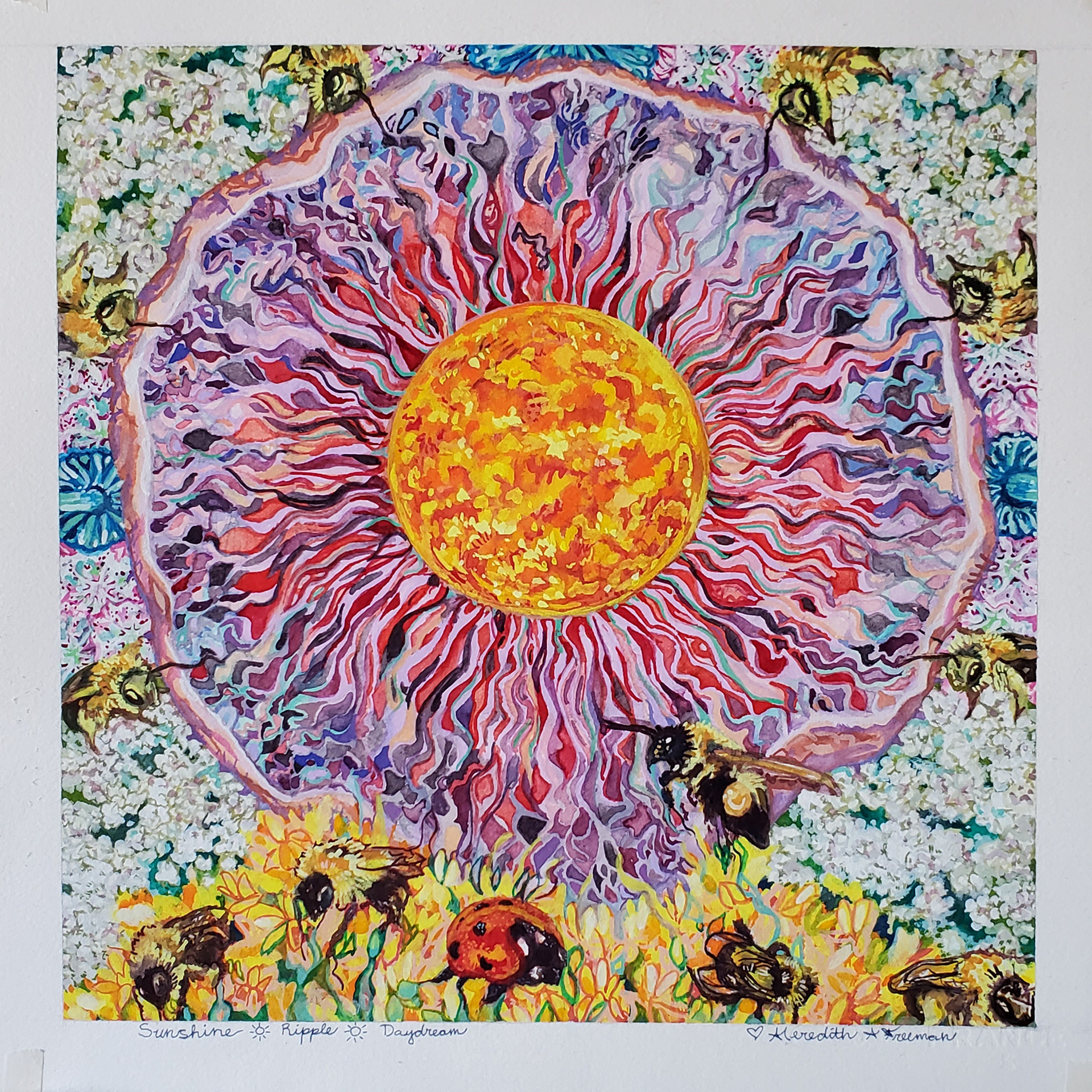+Sunshine Ripple Daydream, 12"x12", watercolor, gouache, and ShinHan poster paint on watercolor paper