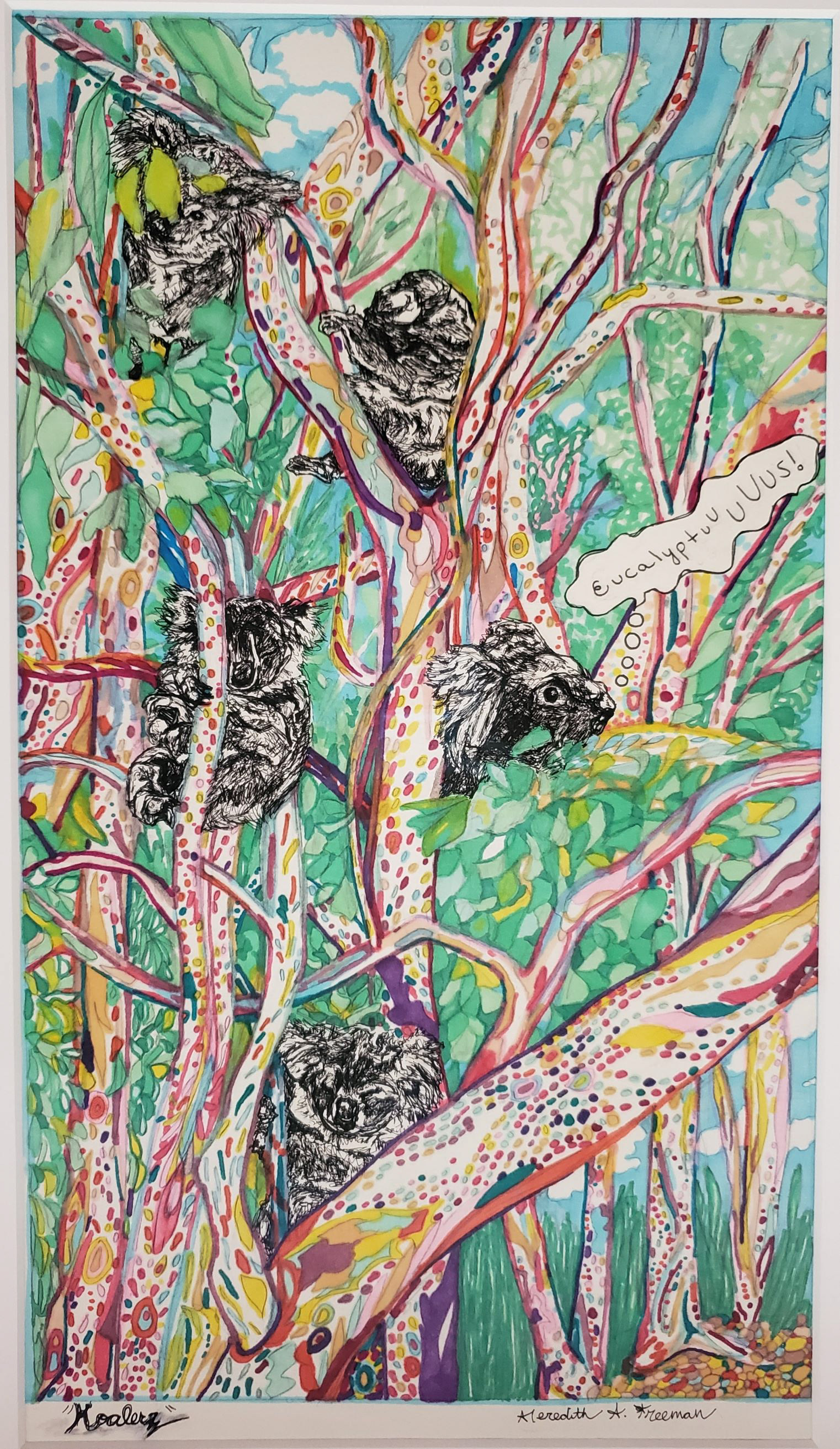 Koalerz, 18" x 10", micron and marker on drawing paper