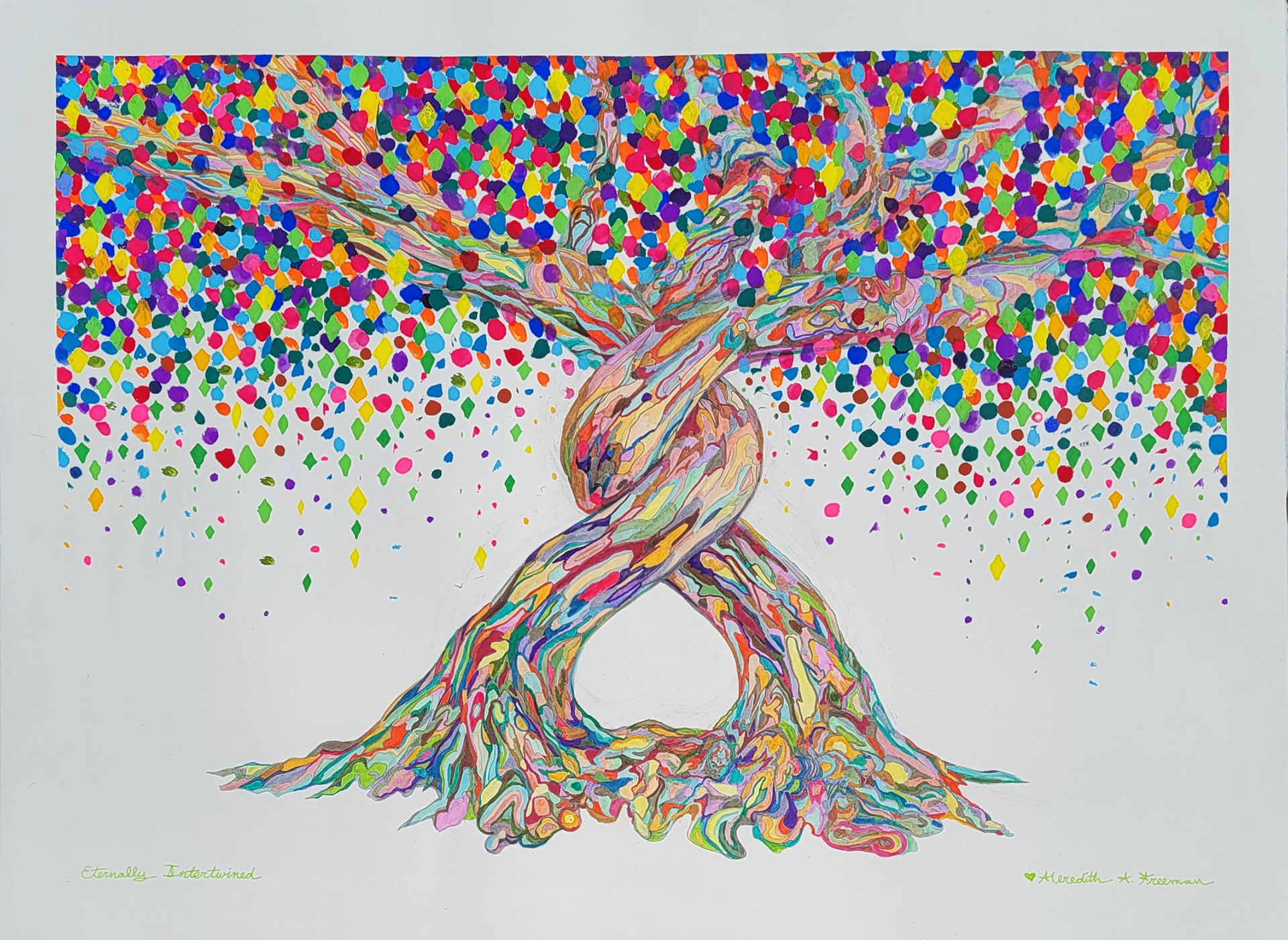 +Eternally Intertwined, 22" x 30", markers, Micron, and ShinHan Poster Paint on watercolor paper