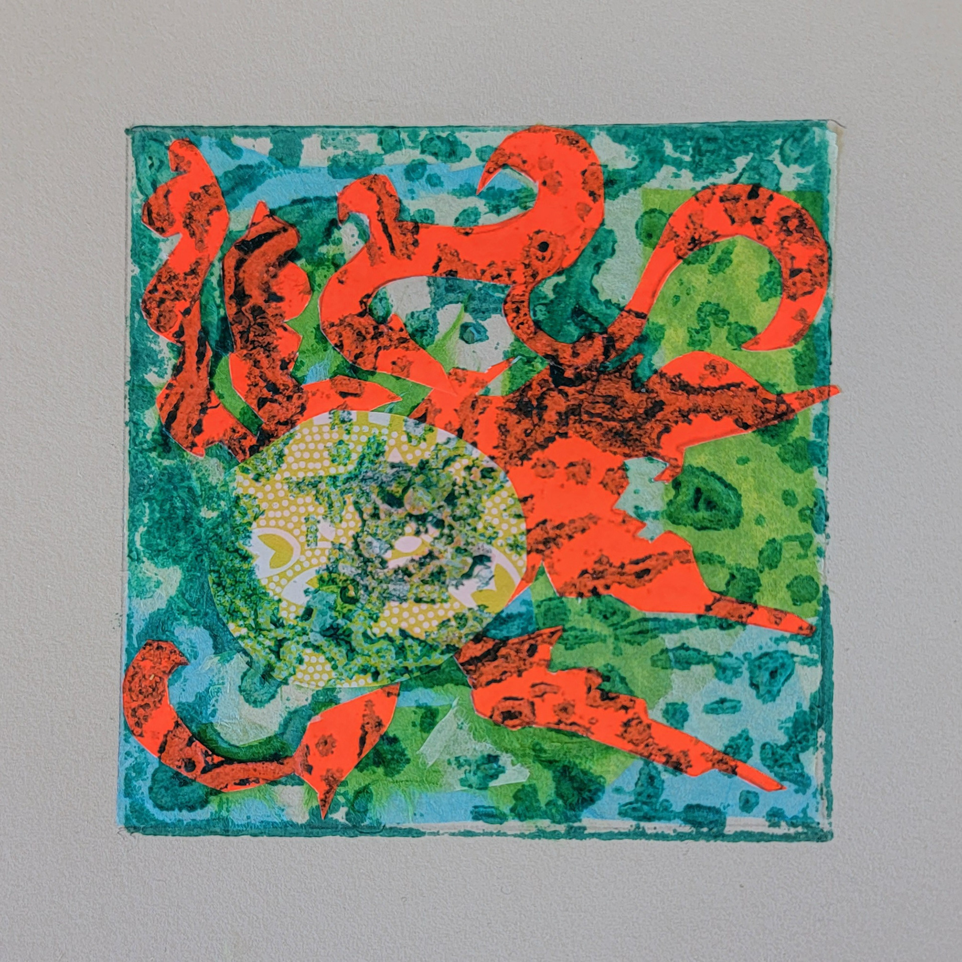 Mycelium Supernova, 7.5" x 6.25," Collagraph Print With Chine Colle