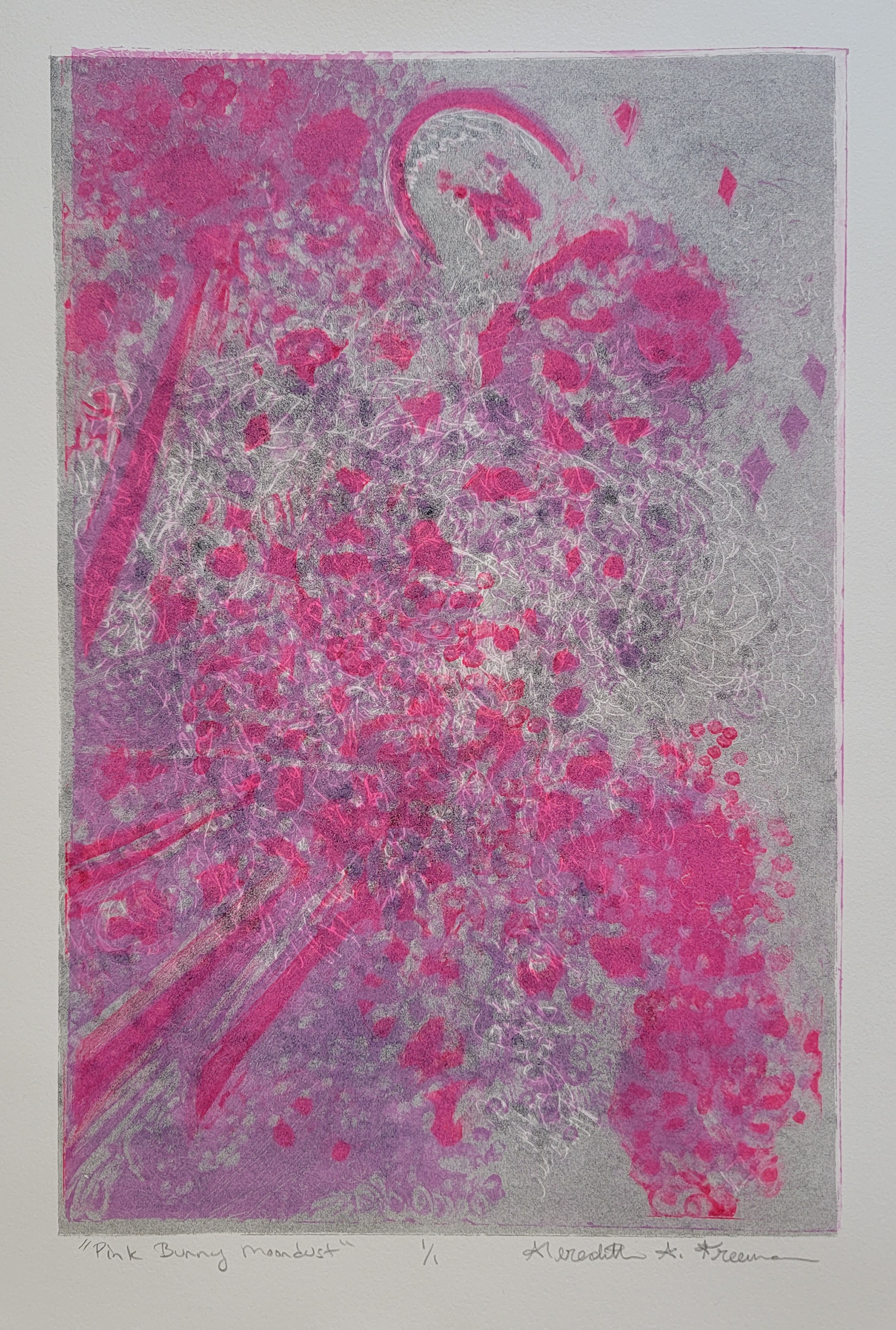 Pink Bunny Moondust, 15" x 11", monoprint on Stonehenge paper