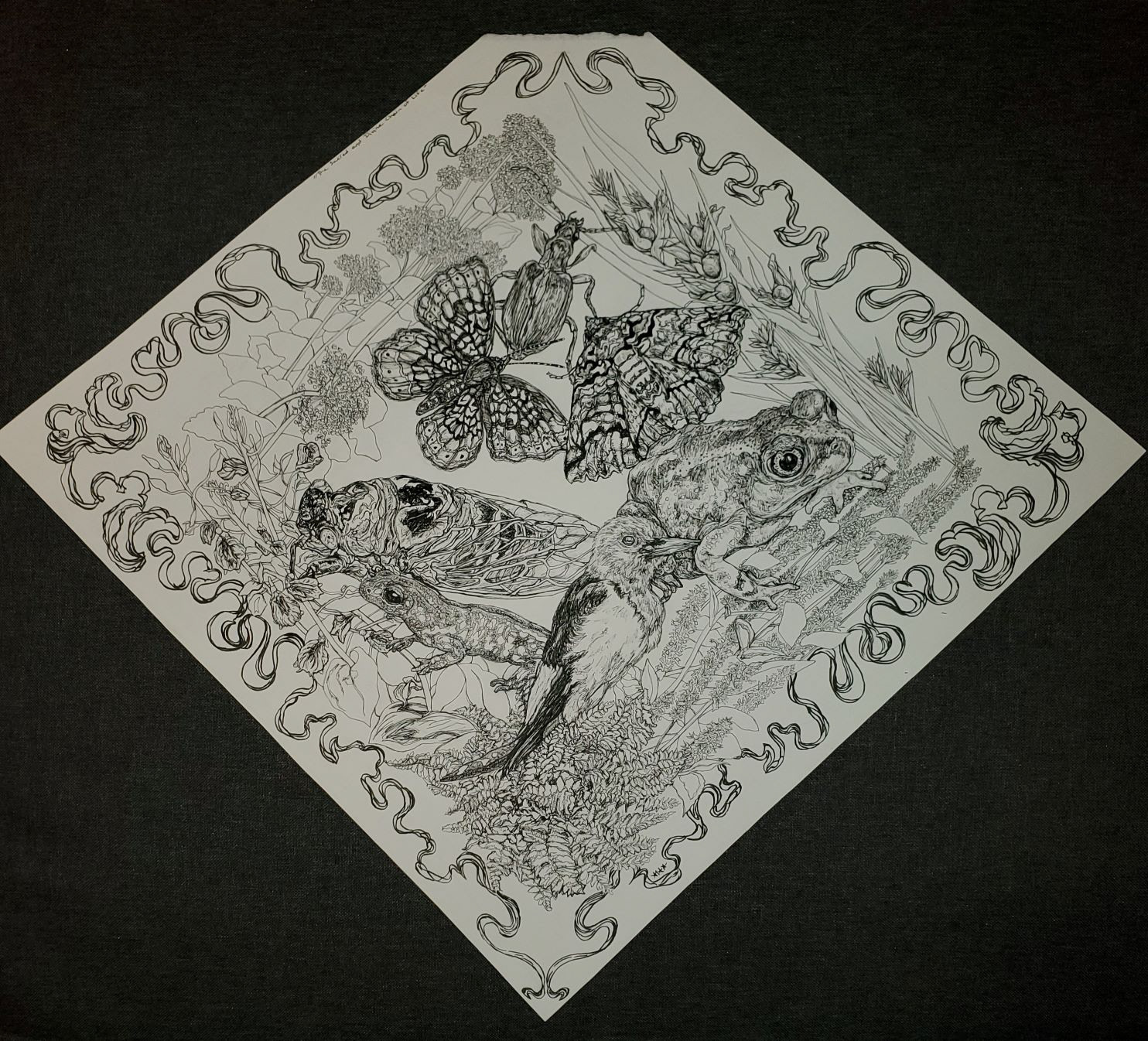 The Sacred and Divine Chain of Life, 15"x17.75" diamond, micron on paper