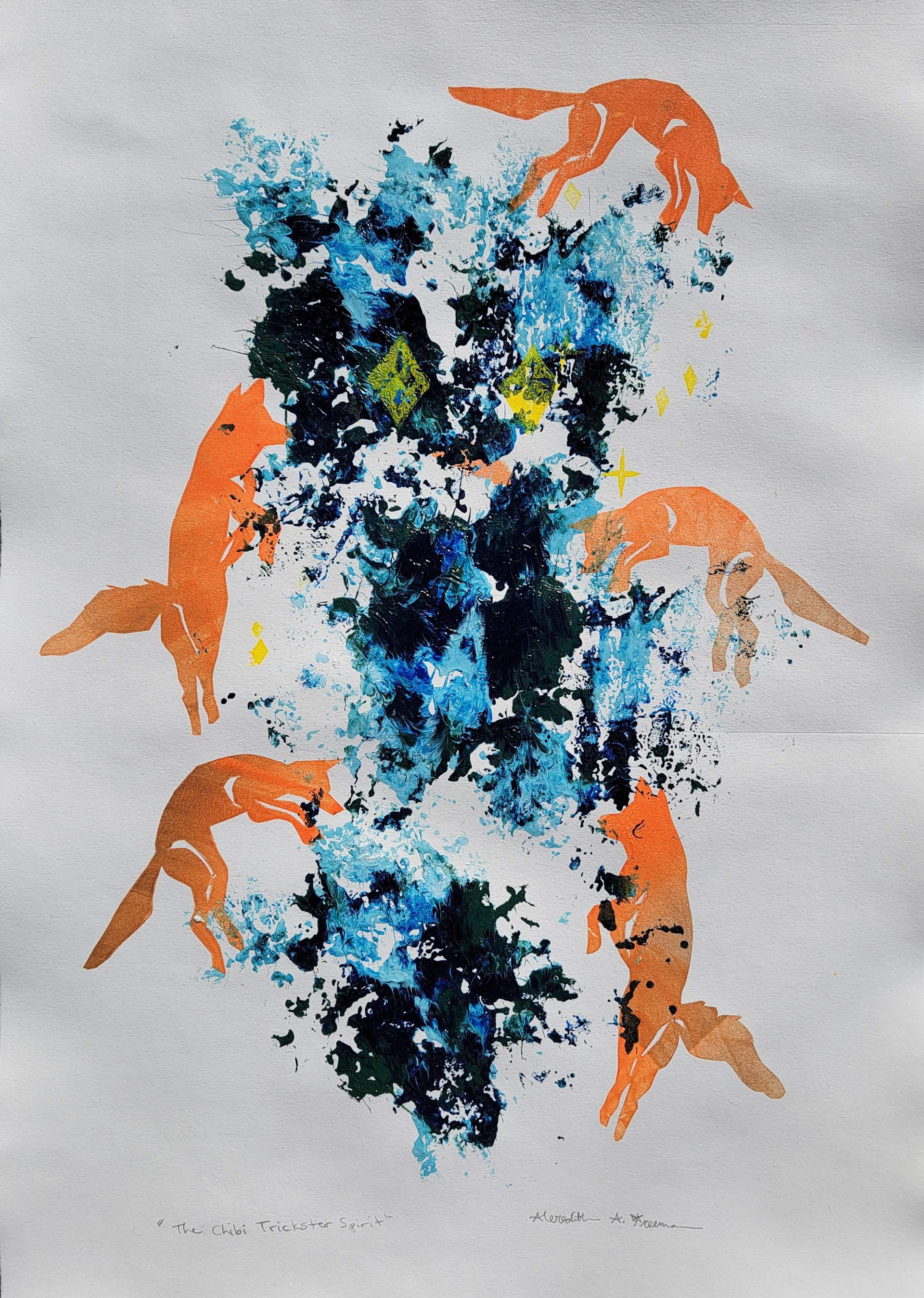 The Chibi Trickster Spirit, 22" x 15", monotype on Stonehenge paper