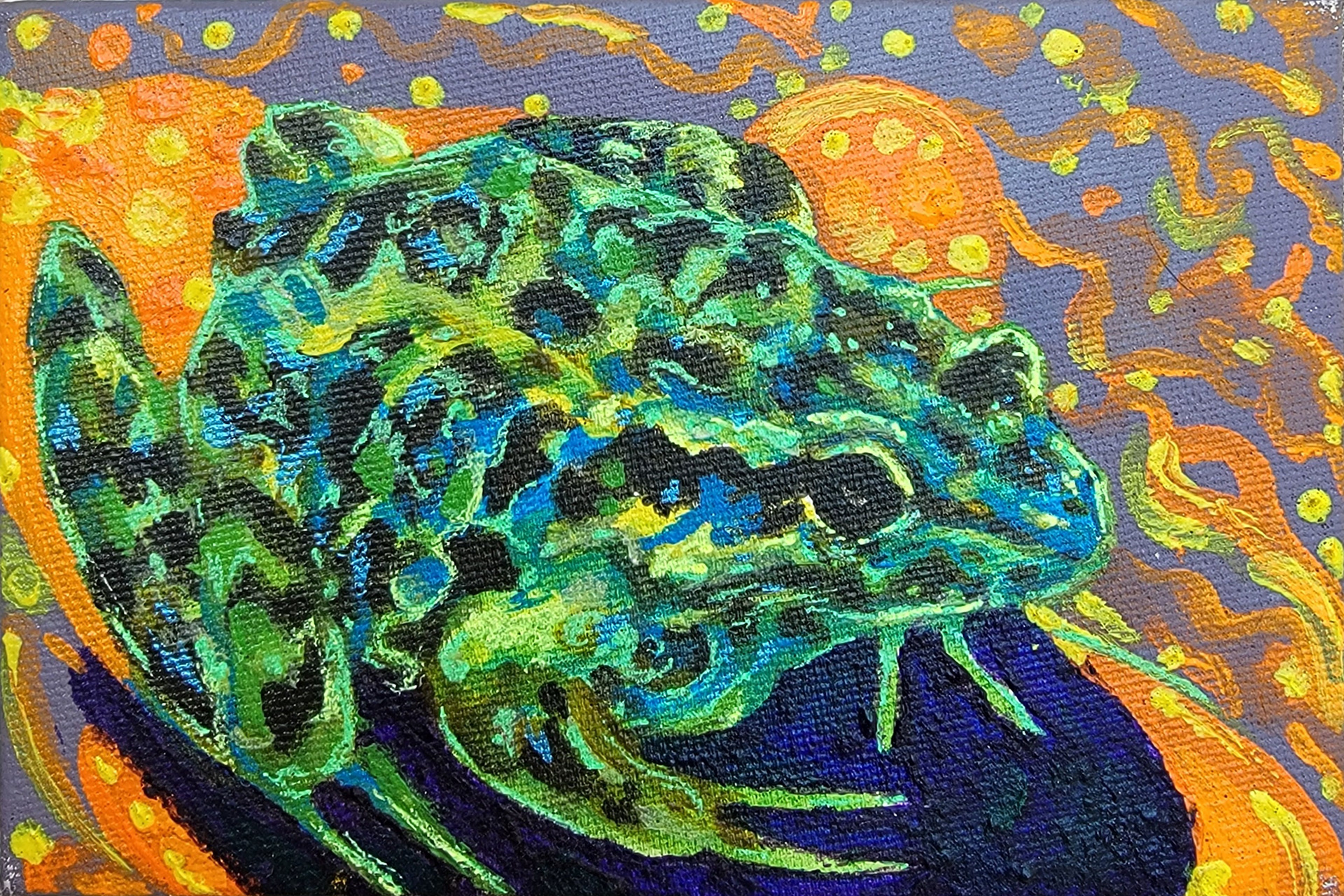 *Our Wise Ramblin' Homie, 4" x 6," Acrylic paints and gel pens on canvas