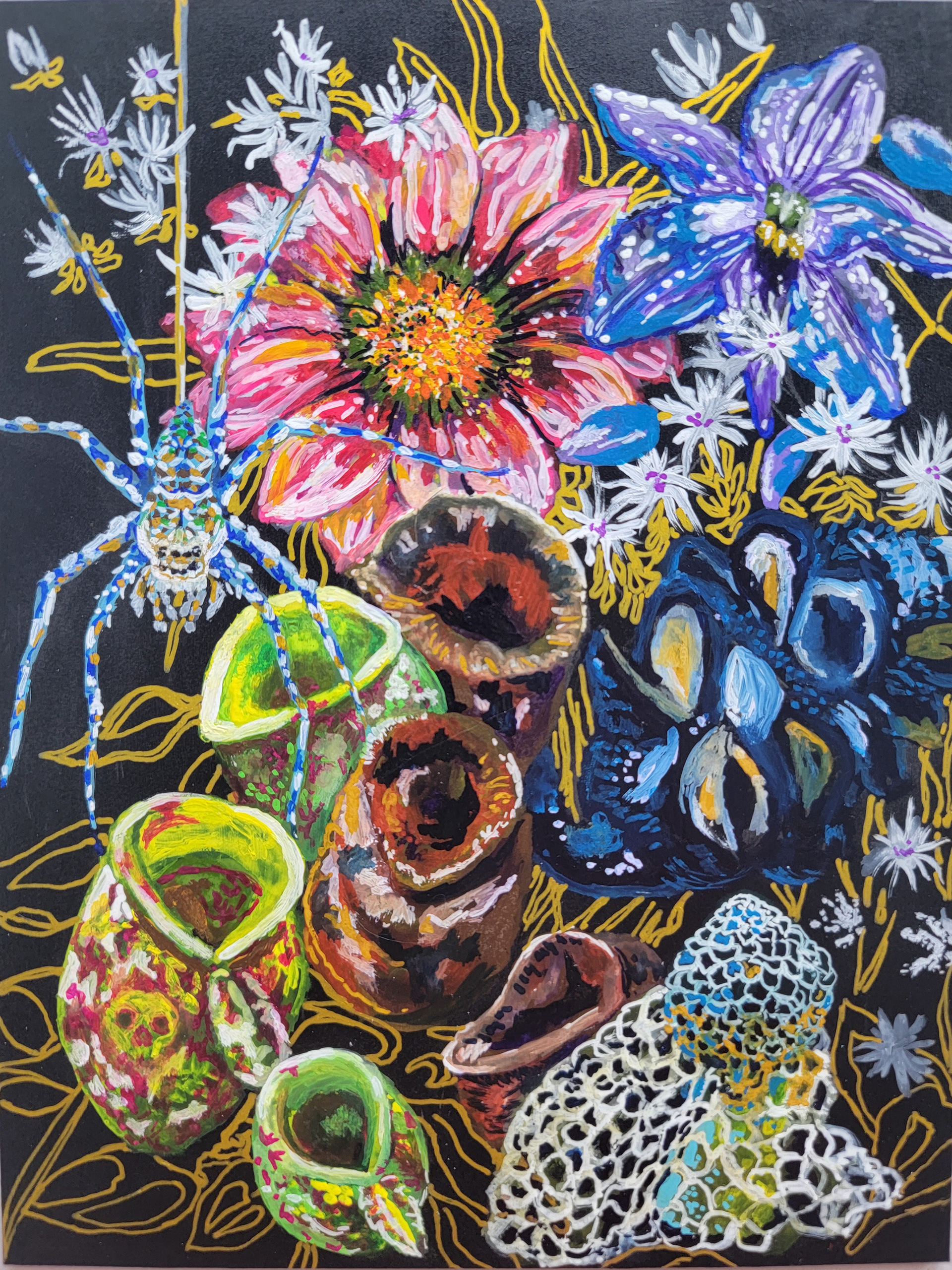 +Badass Botanicals, 8" x 6", ShinHan poster paint and gel pen on Claybord