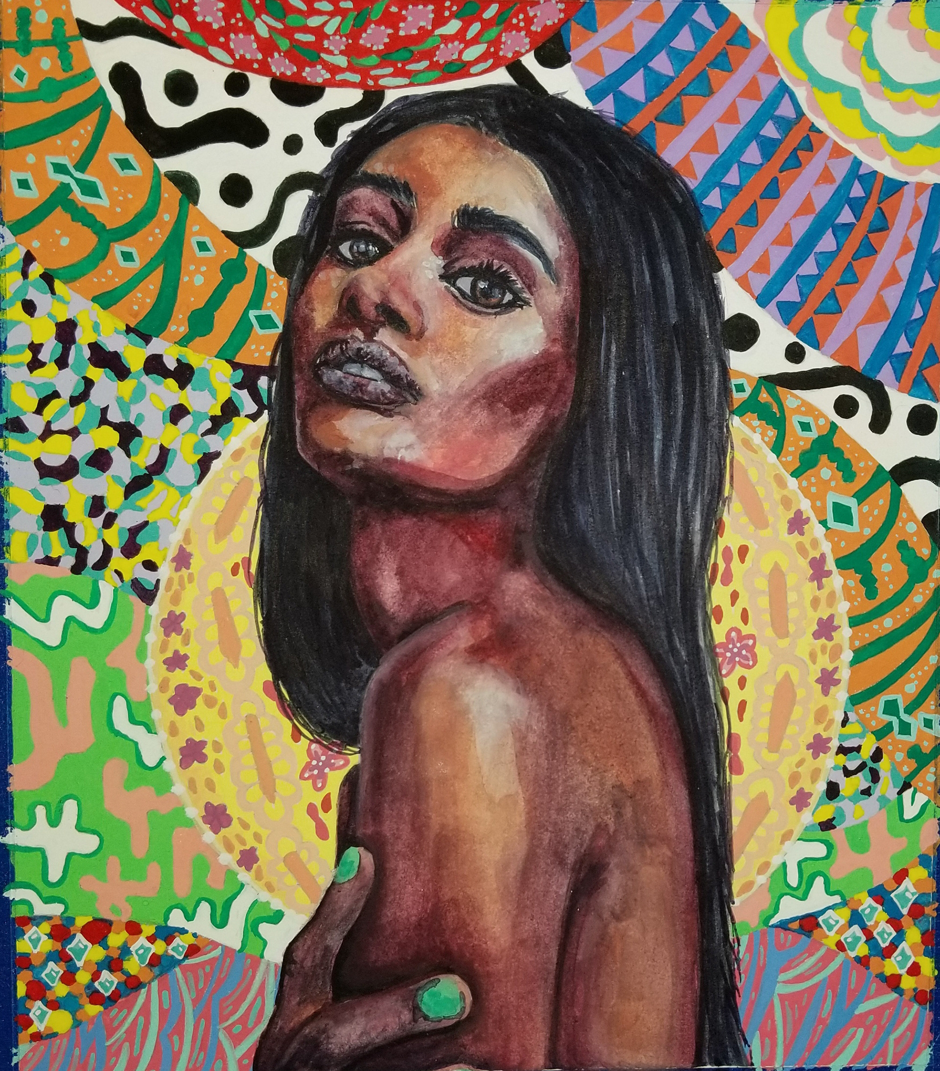 *Goddess in Repetition, 2018, 7" x 6", watercolor and gouache on watercolor paper