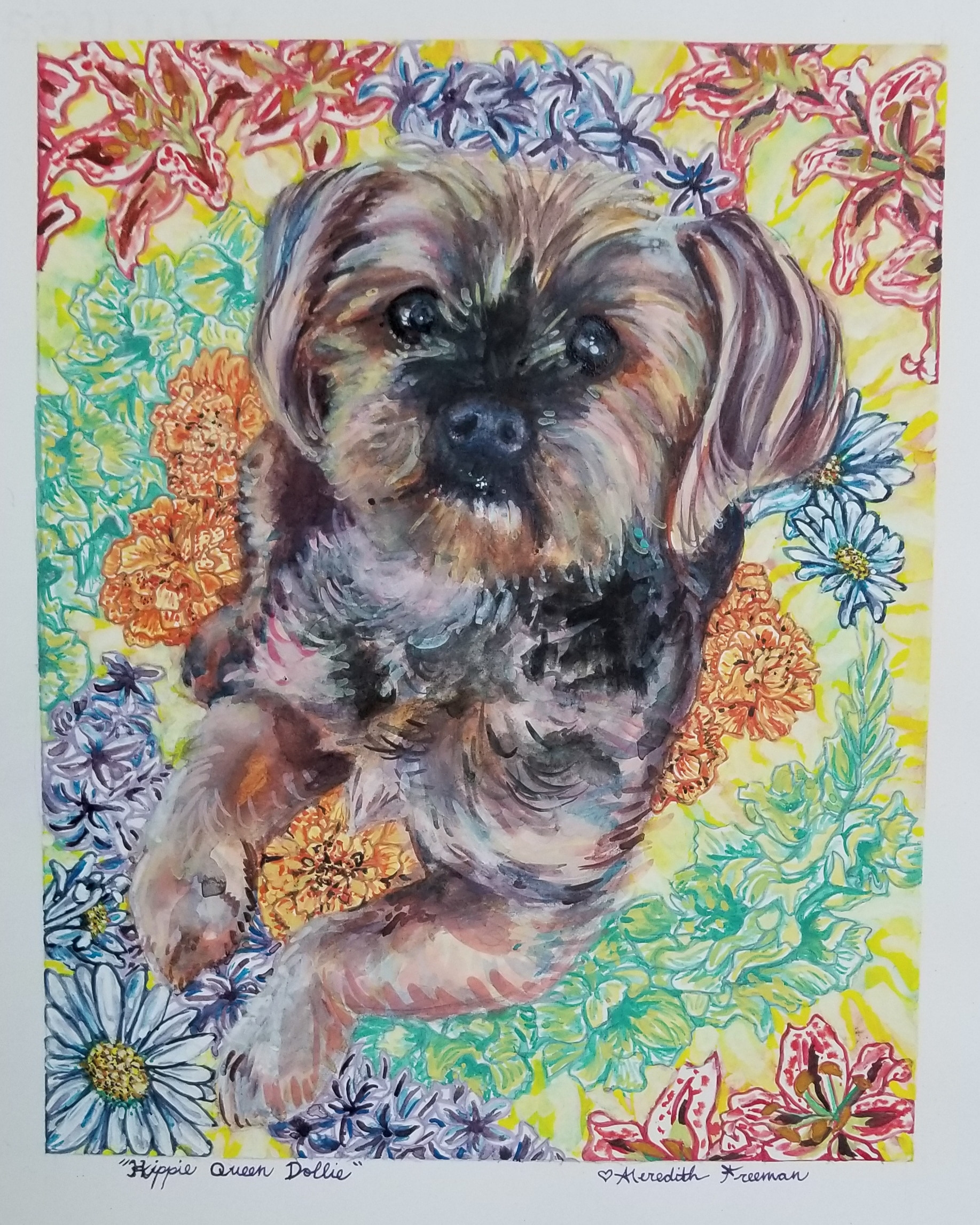 +Hippie Queen Dollie, 10" x 8", watercolor and gouache on watercolor paper