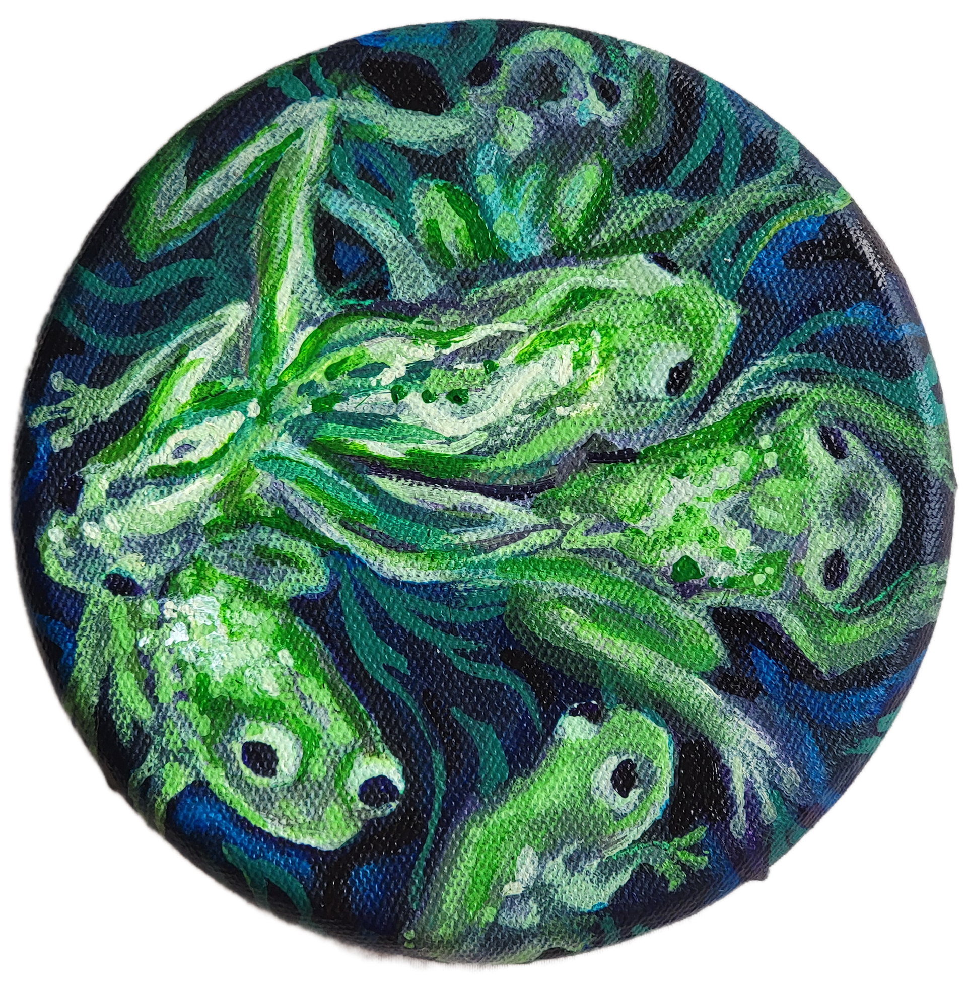 *Glassy Fribbit Flow, 5" tondo, acrylics on canvas
