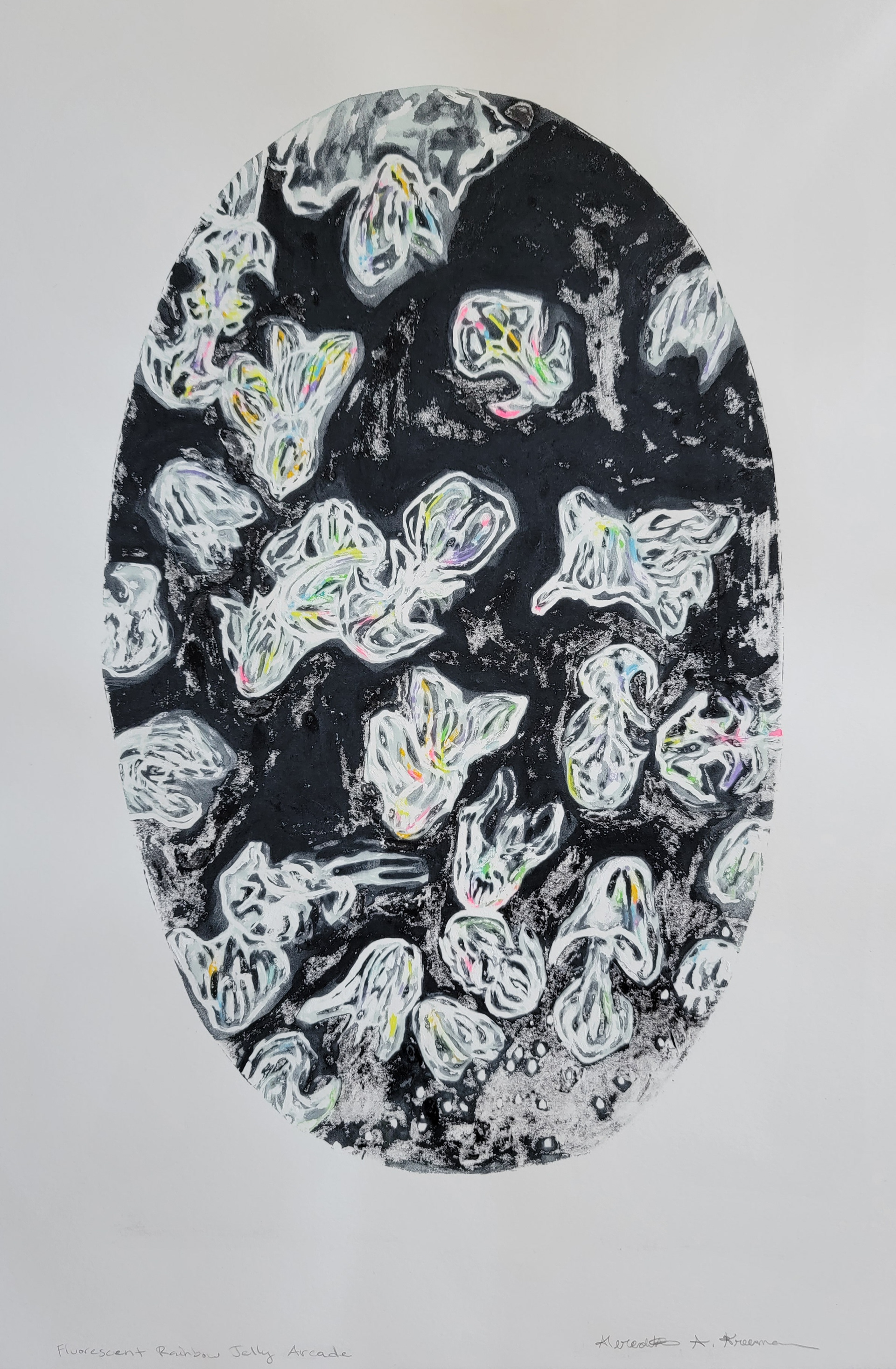 Fluorescent Rainbow Jelly Arcade, 22.5" x 15", Monoserigraph on Stonehenge paper
