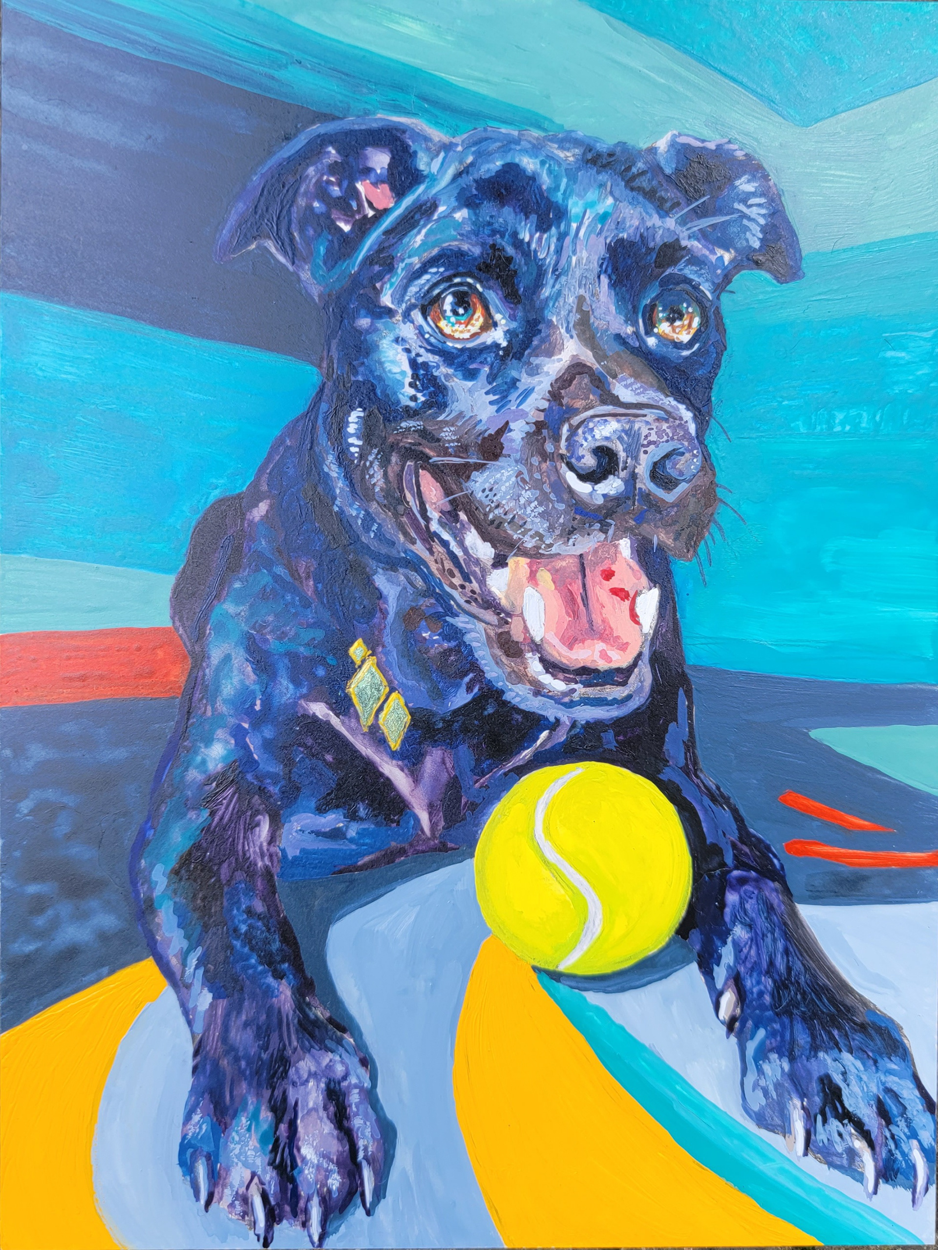 +Sweet Cessna, The Tennis Ball Queen, 8" x 6", gouache, watercolor and interference paints on Claybord