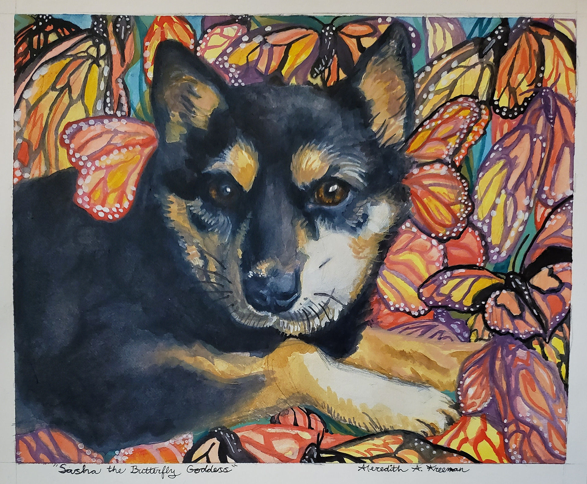 +Sasha the Butterfly Goddess, 8" x 10", watercolor and gouache on watercolor paper