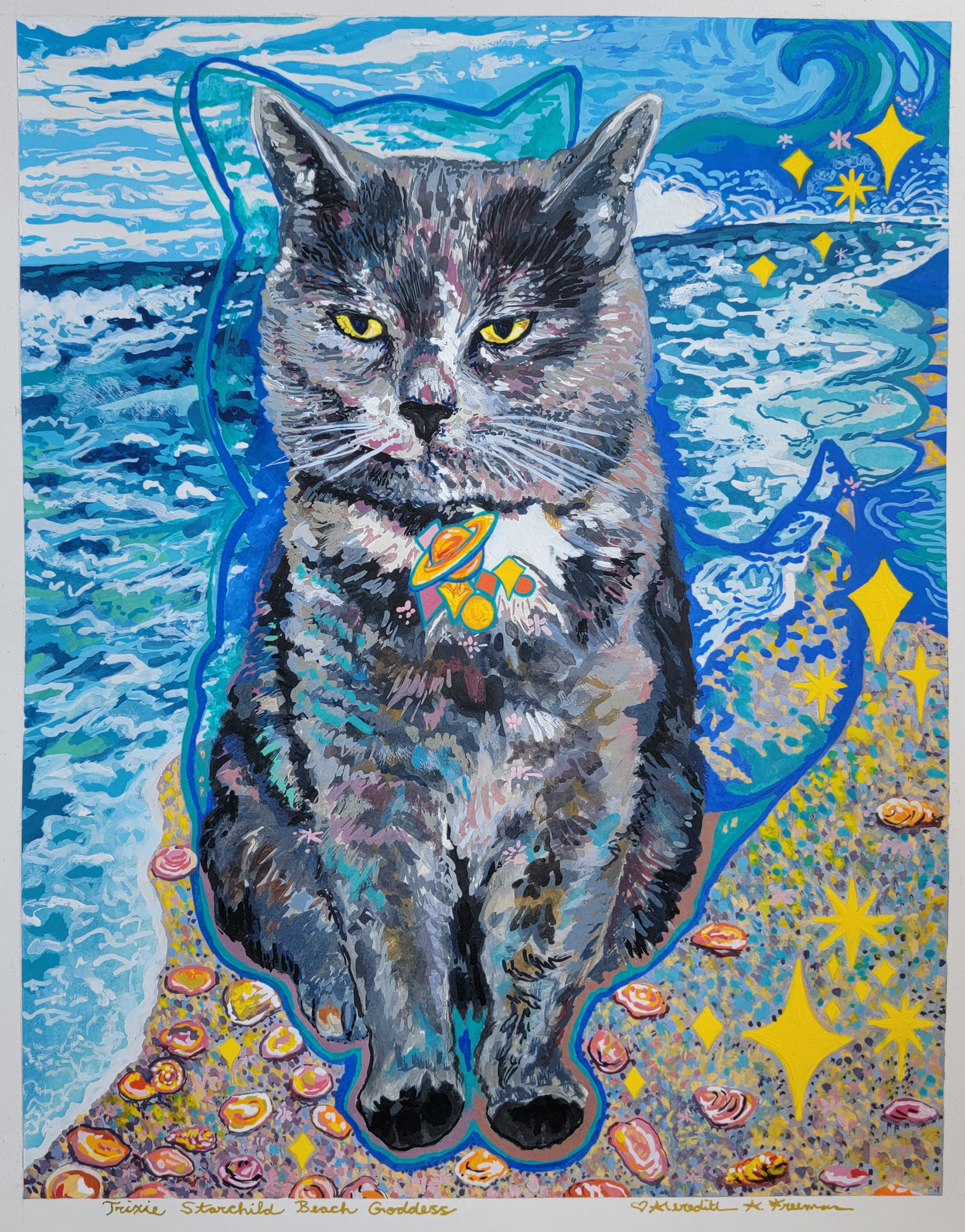 +Trixie Starchild Beach Goddess, 14" x 11," gouache and watercolor on watercolor paper