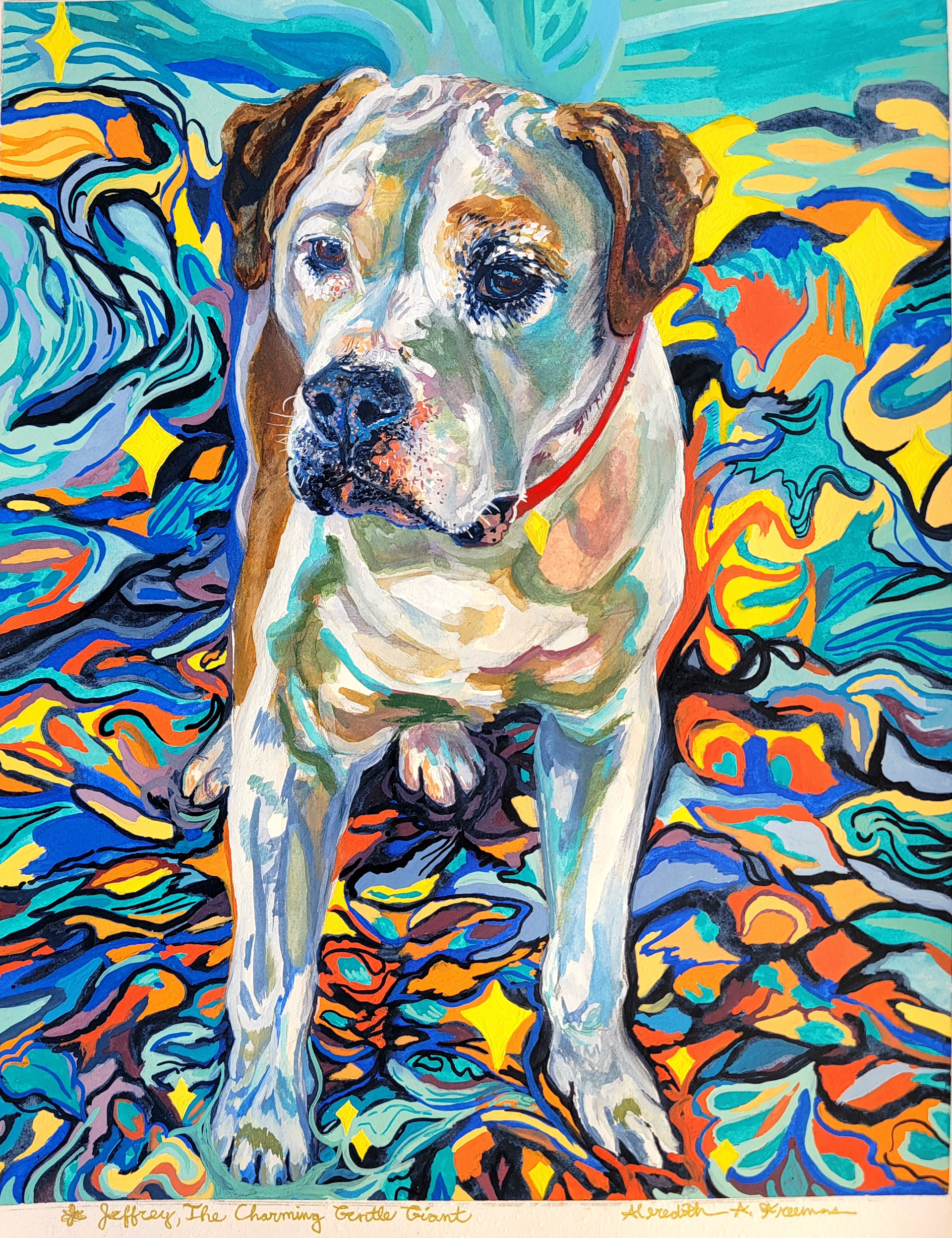 +Jeffrey, The Charming Gentle Giant, 14" x 11", watercolor and gouache on watercolor paper