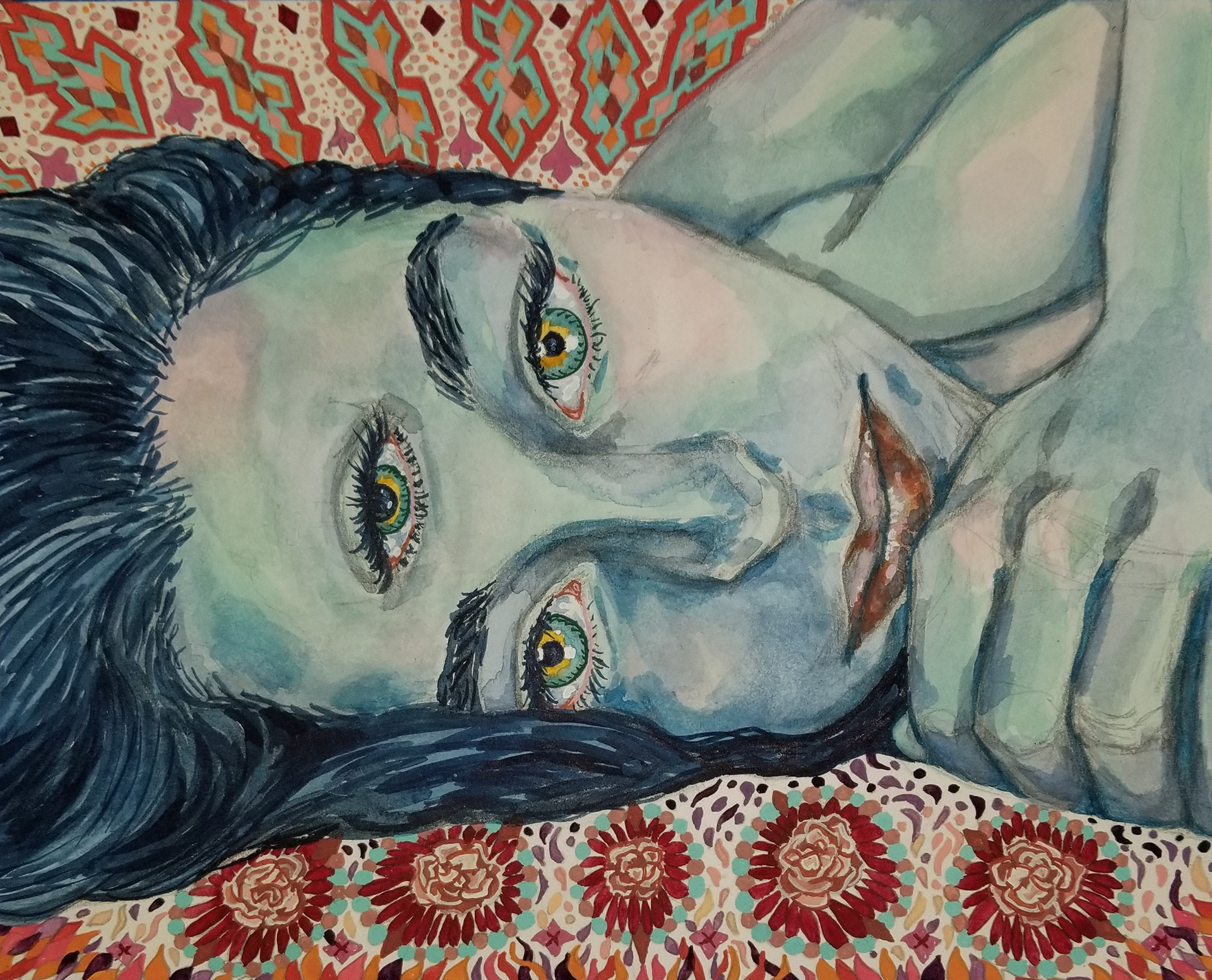 *Indigo's Doubts, 2018, 6" x 8", watercolor and gouache on watercolor paper