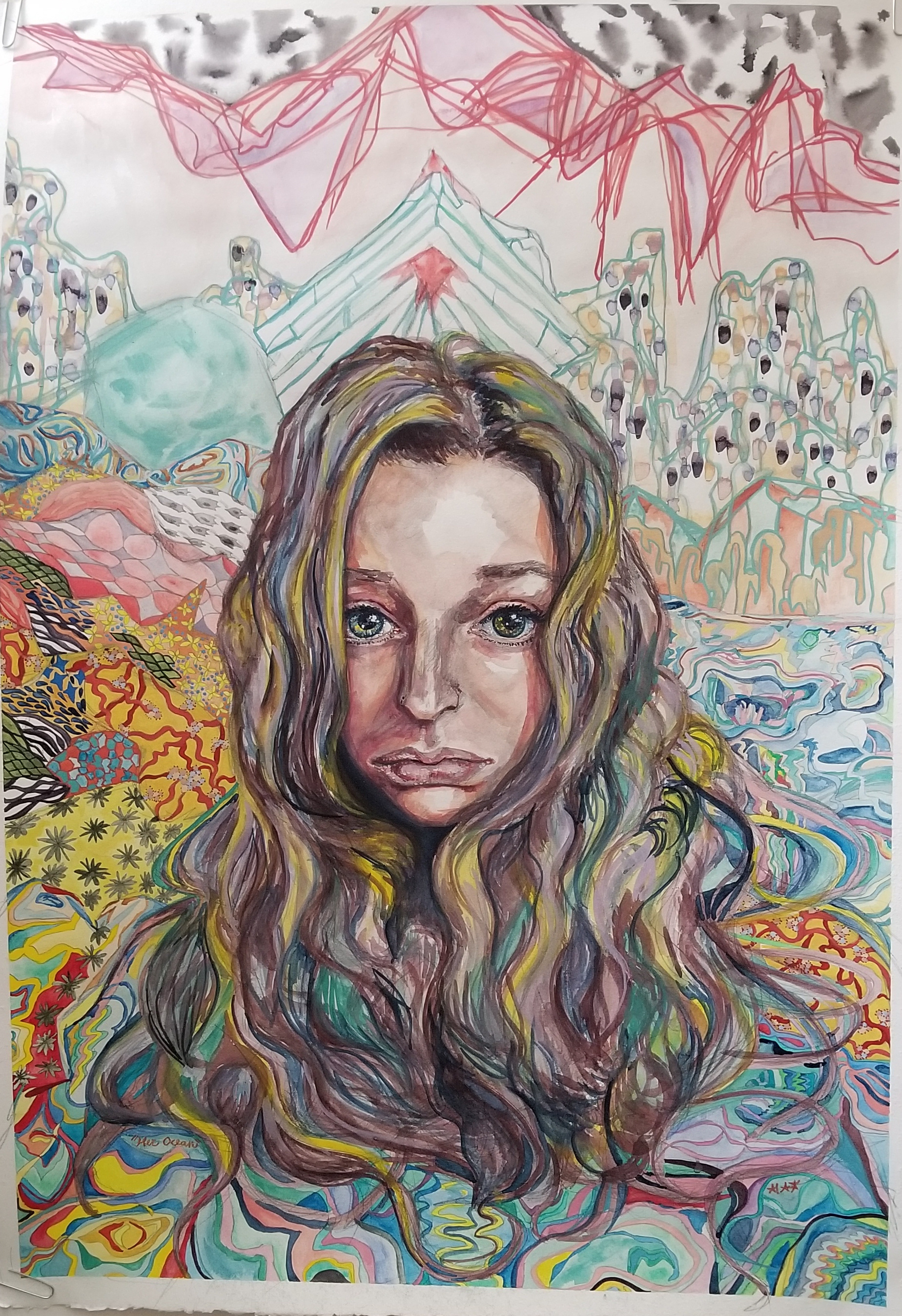 Her Ocean, 2018, 25" x 17.25", watercolor and gouache on watercolor paper