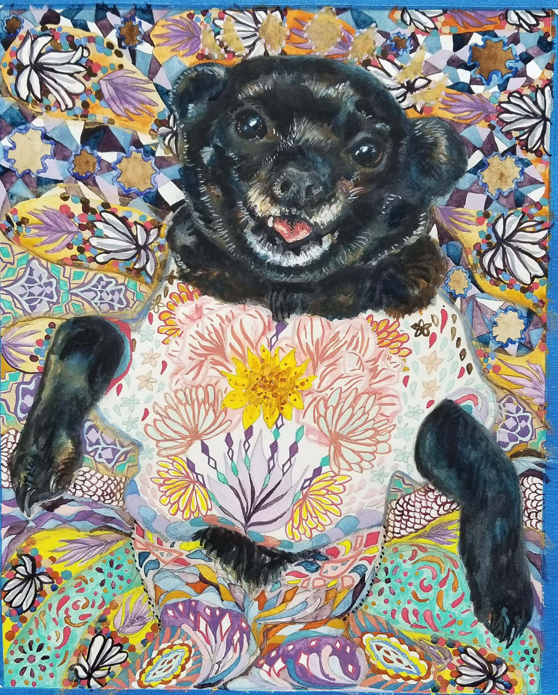 +Queen Meisha Baby Doll, 2018, 10" x 8", watercolor, gouache, and gold acrylic on watercolor paper
