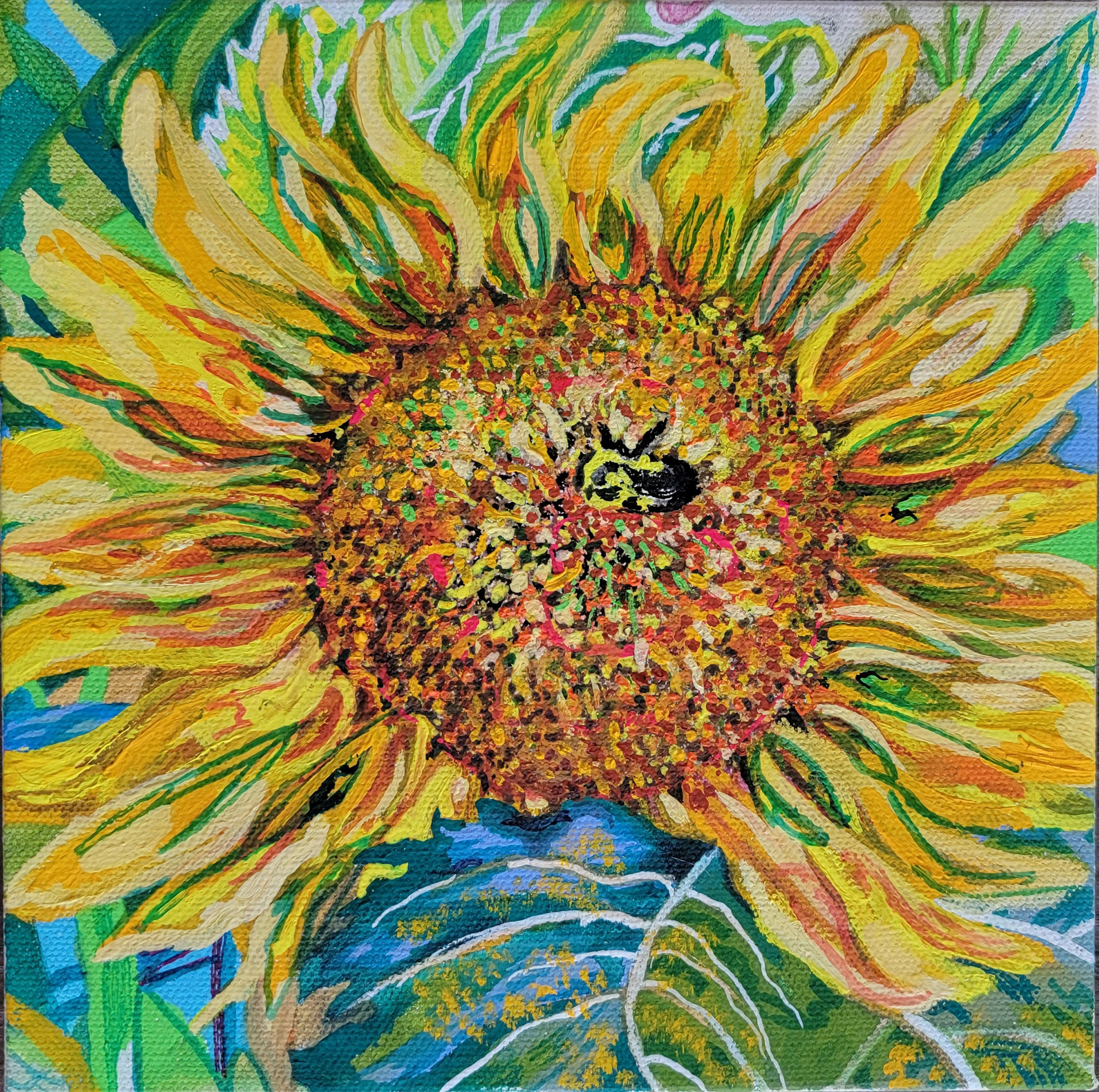 *Sunny, 8" x 8", ShinHan Poster Paint and markers on canvas