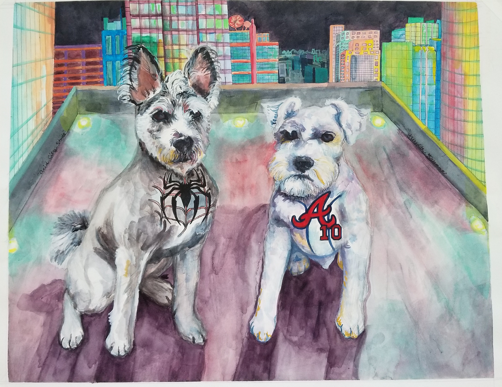 +Acid City Studs, 2018, 16" x 20", micron, watercolor and gouache on watercolor paper