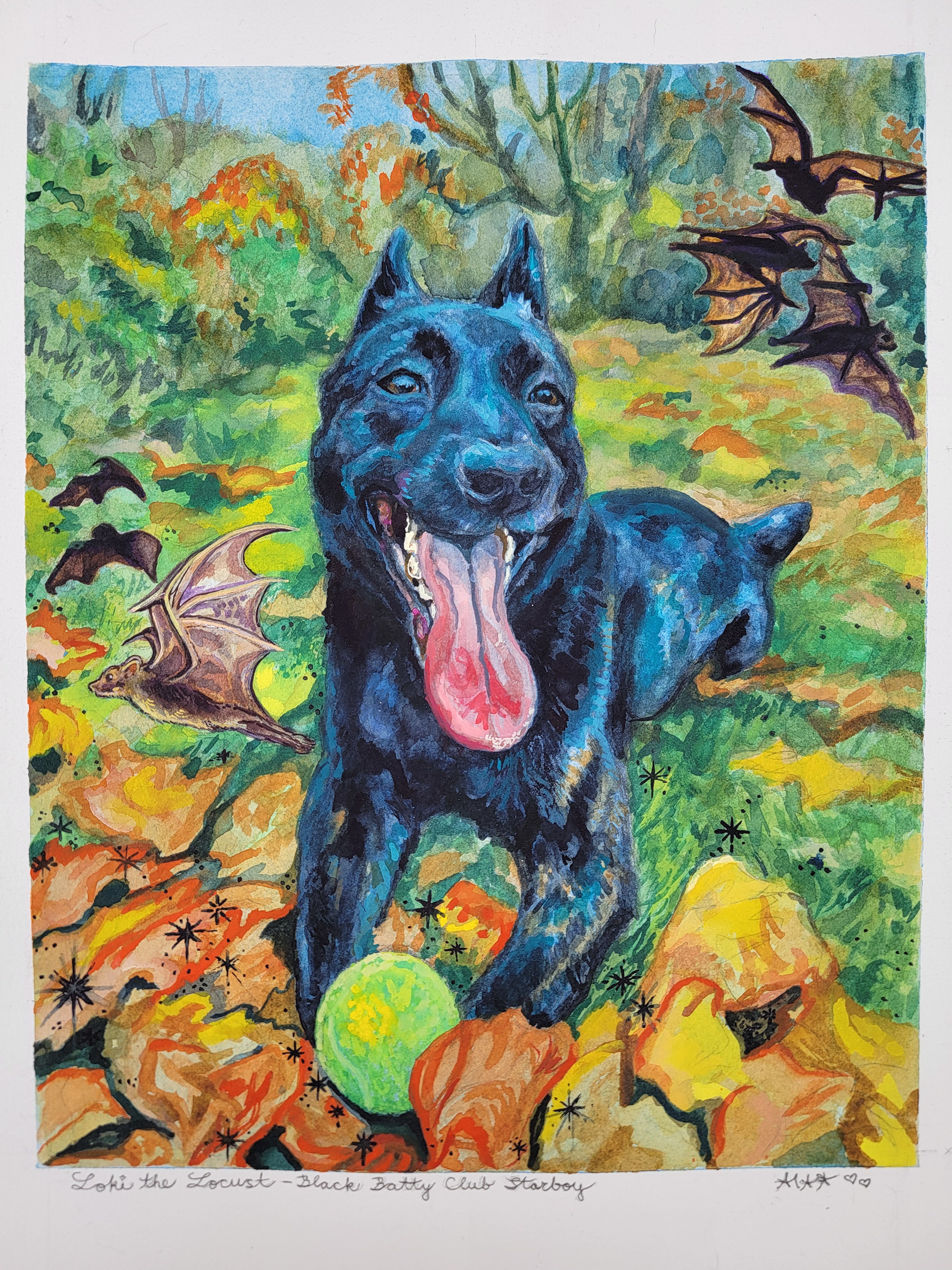 +Loki the Locust - Black Batty Club Starboy, 14" x 11," watercolor and gouache on watercolor paper 