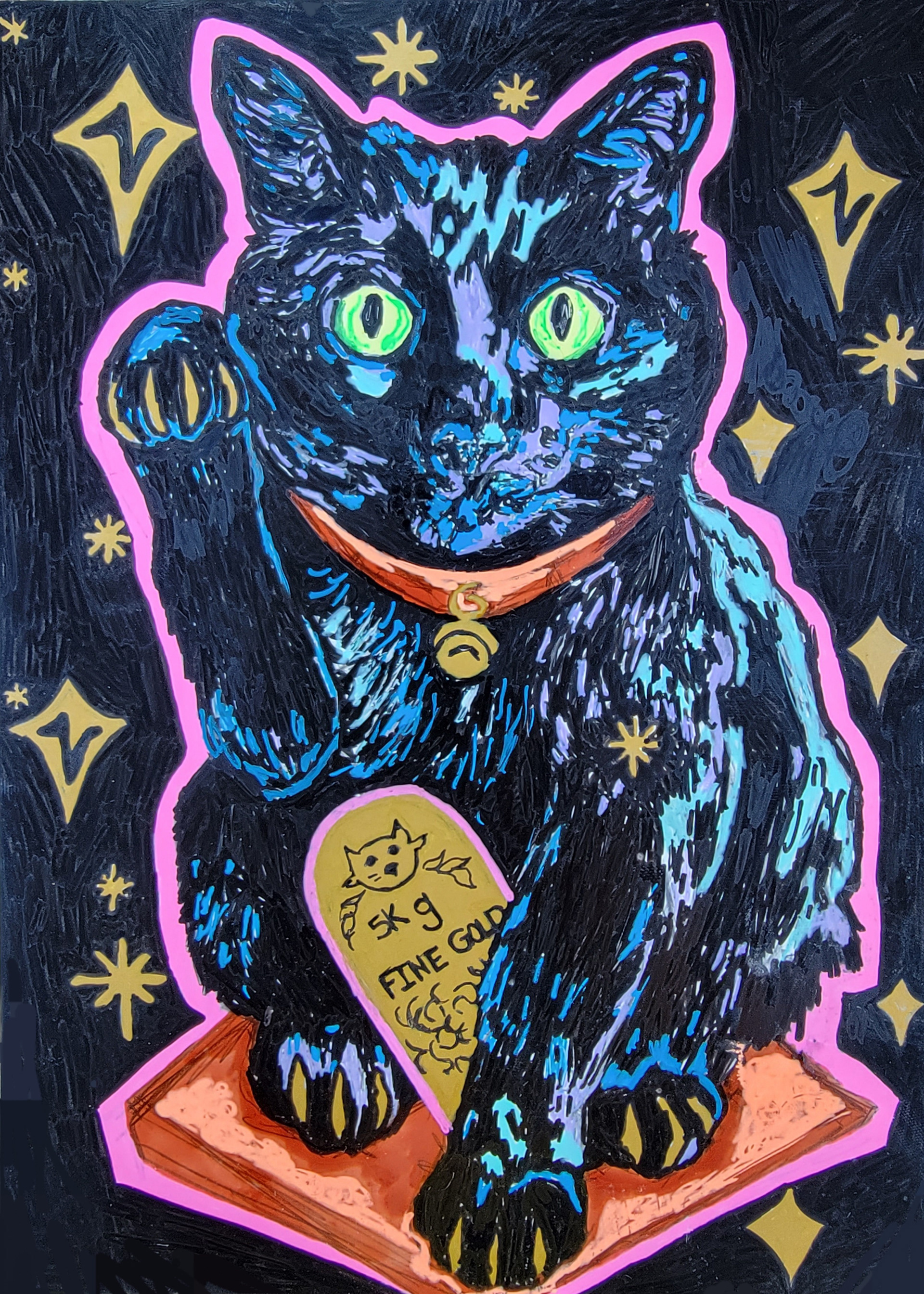 *Maneki Neko Binx, 7" x 5," Gel pen, micron and gouache on claybord
