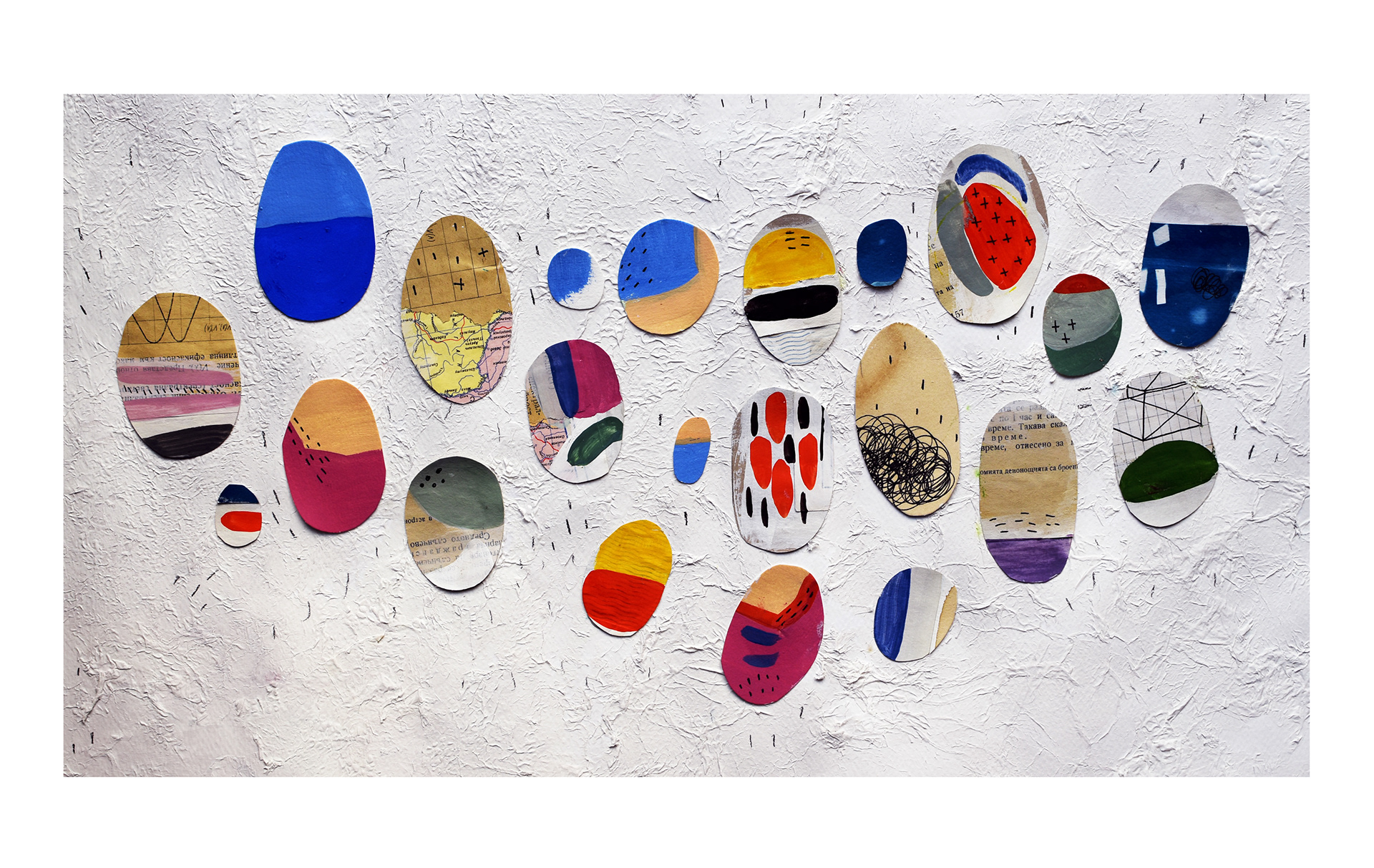 Totally random composition- paper paste, paper cutouts, tempera