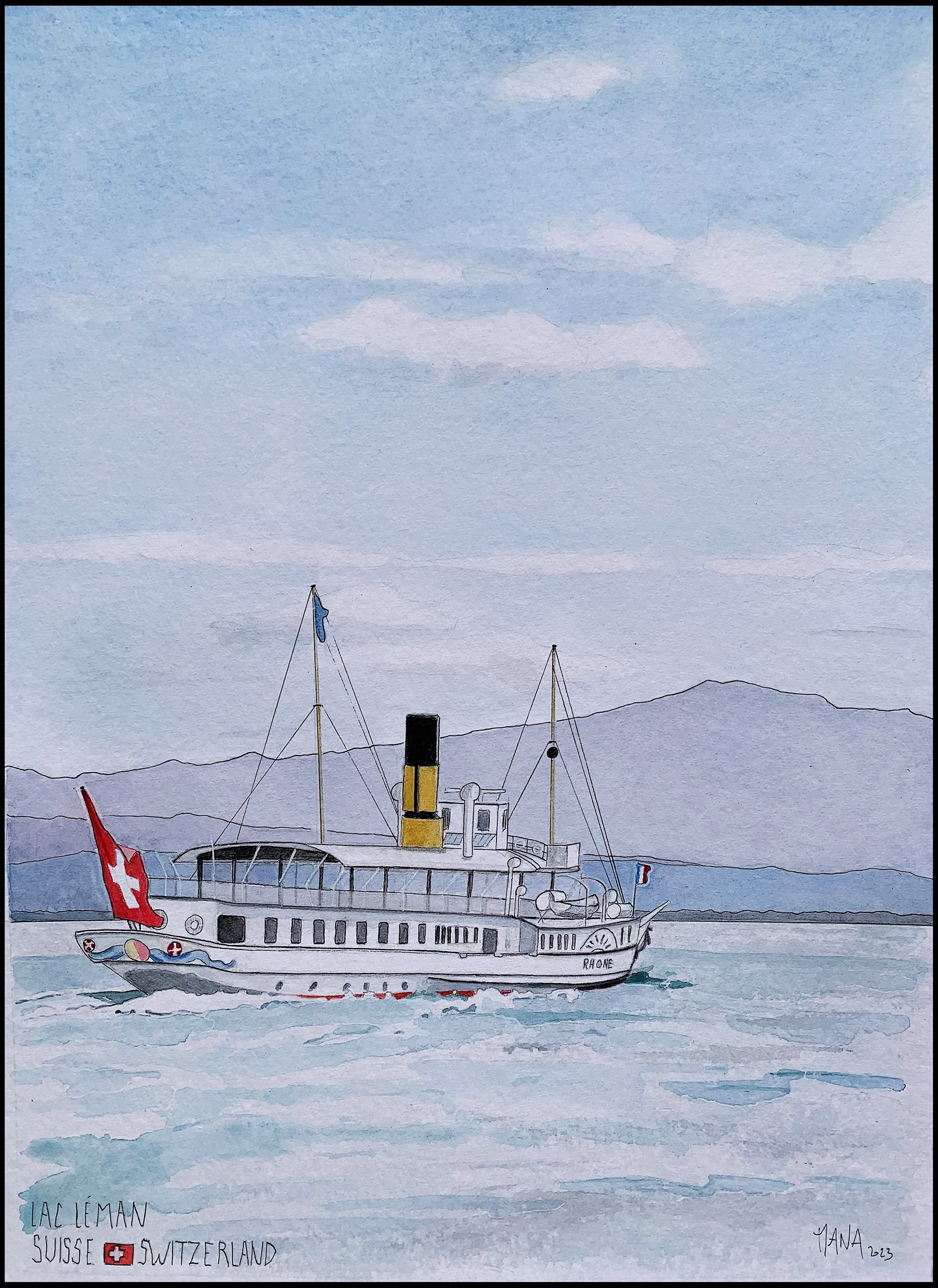 Le "Rhône" quittant le port de Nyon (lac Léman)