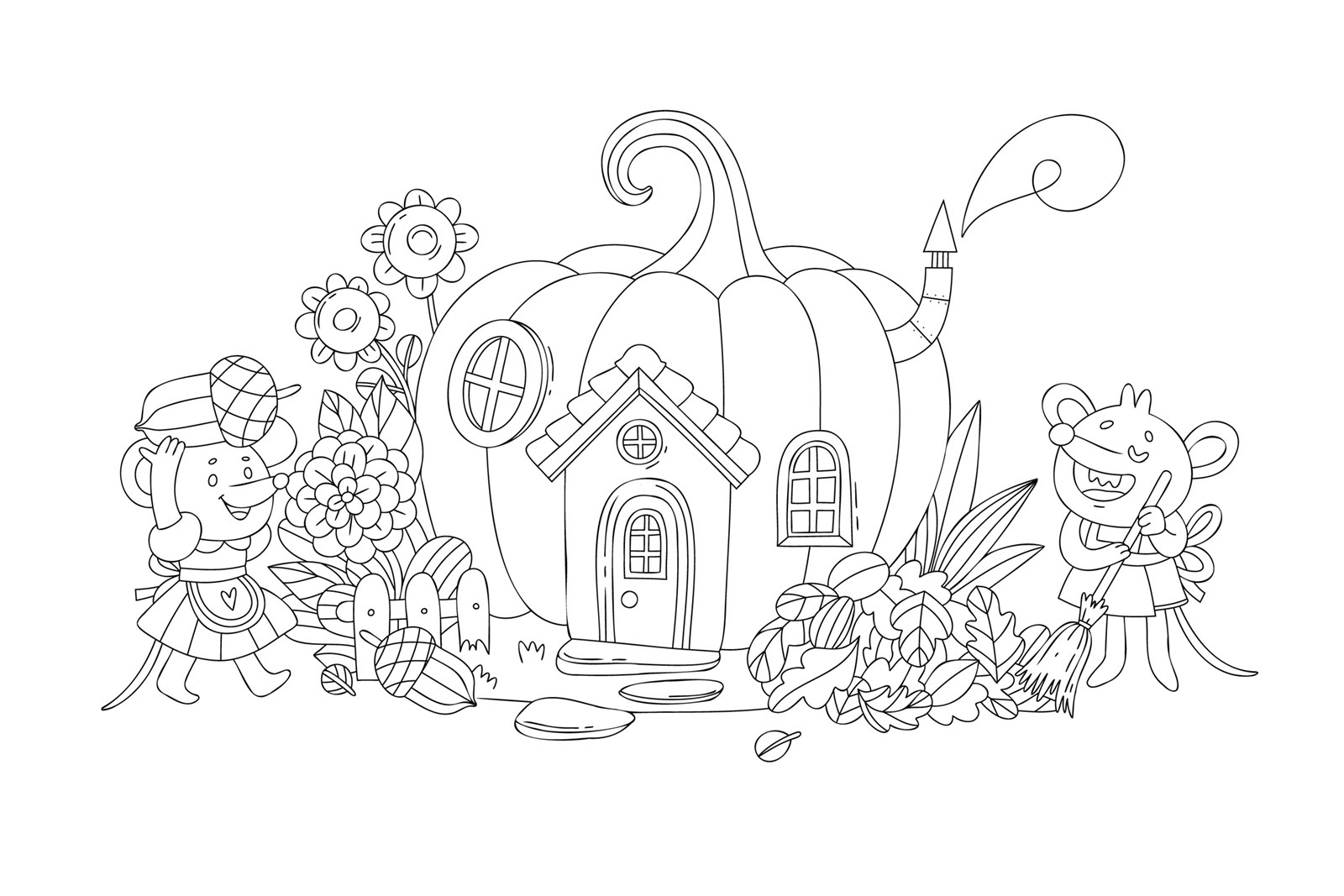 Autumn Cleaning Mice - Coloring Page for a Personal Project