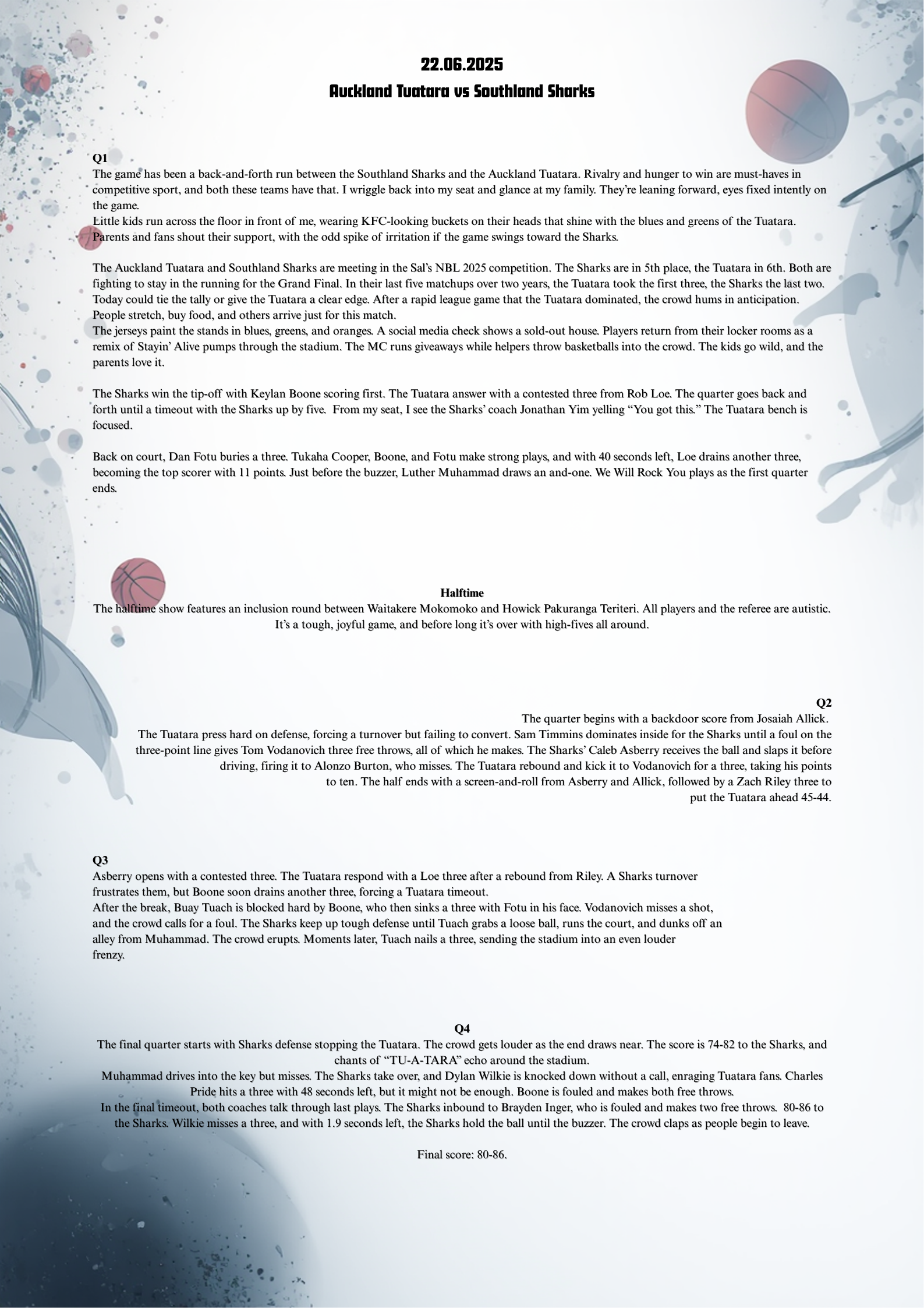 This is the first time that I've ever written anything for basketball.