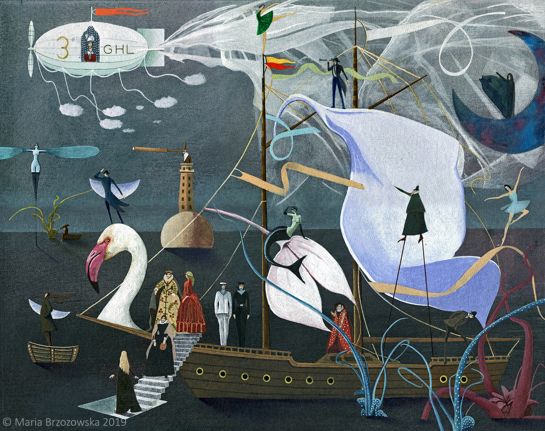 "Pearl Hunters", acrylic on paper, 2017