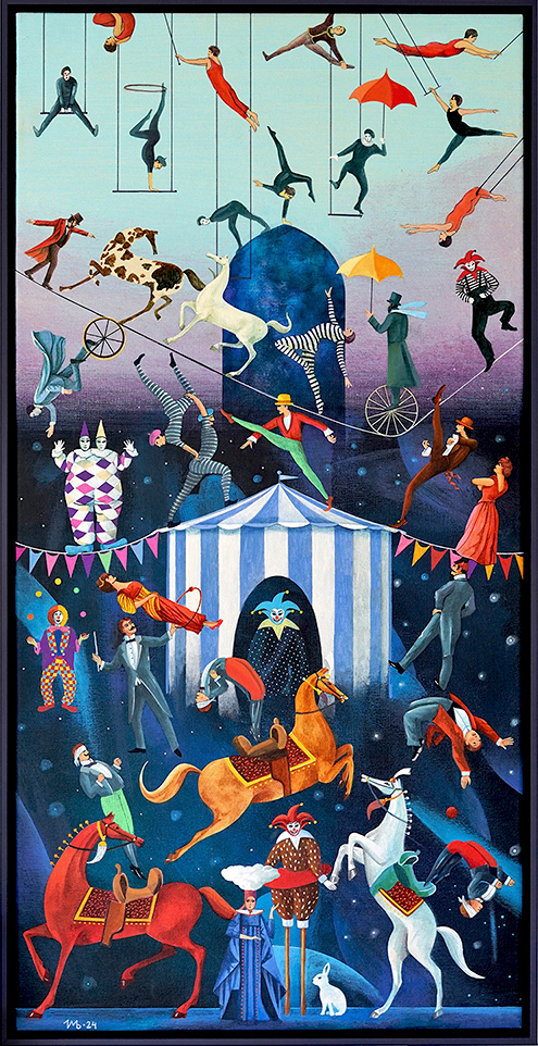 "Celestial Circus" acrylic on canvas, 80x40 cm