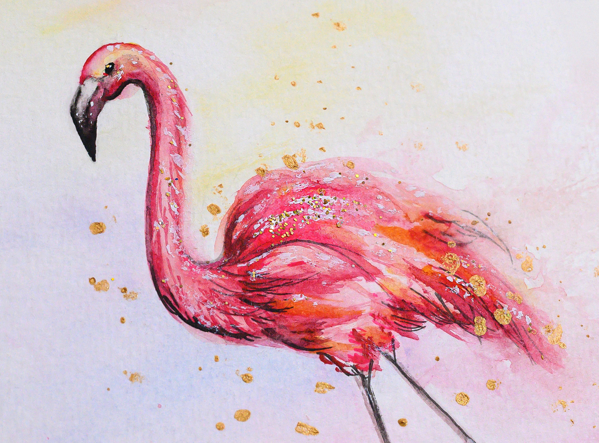 Aquarell – Sonnenflamingo