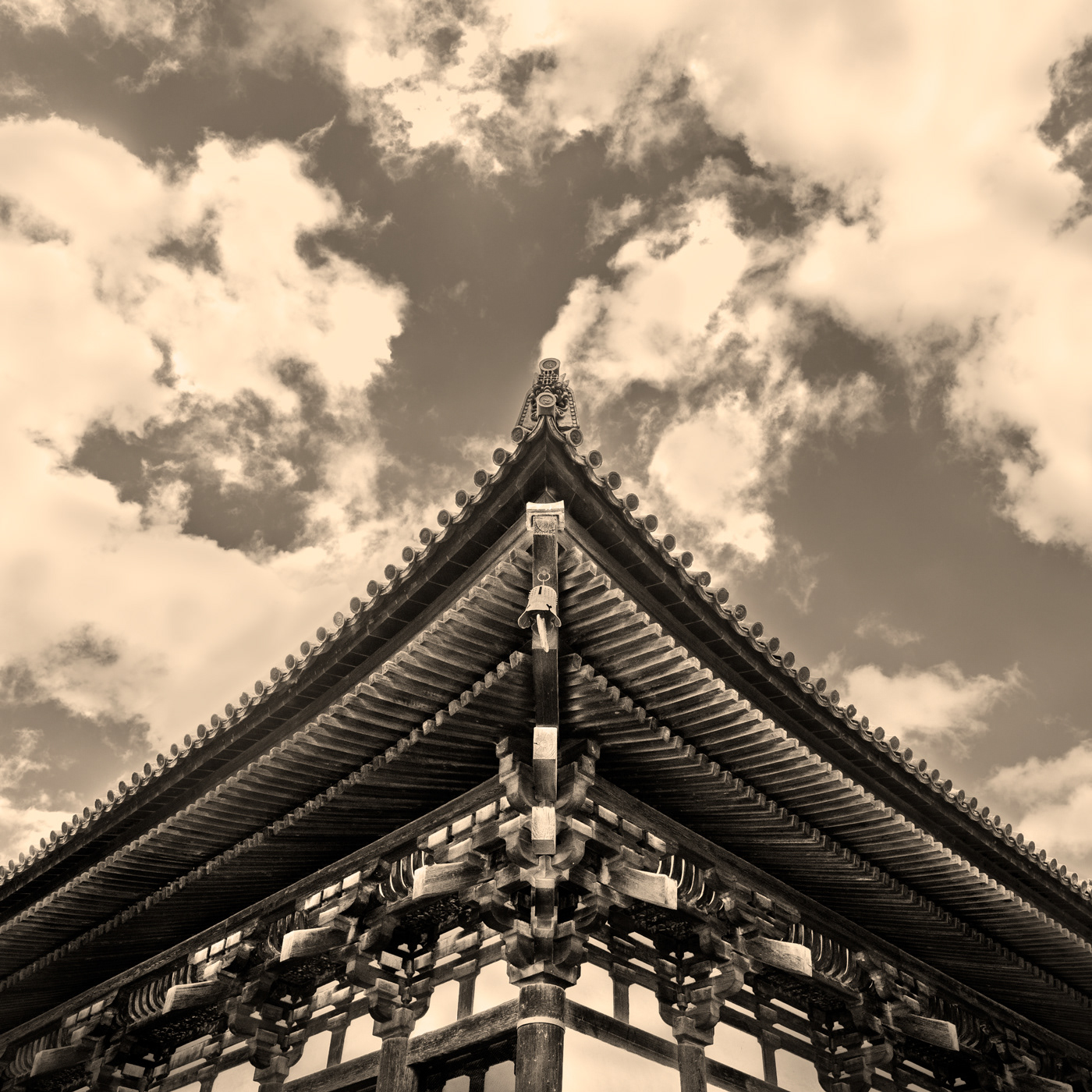 Odaruki (尾垂木) , Higashi Kondo (東金堂) of Kofukuji (興福寺) , デジタルプリントを用いたモノクロ画像の鶏卵紙作成のための作品 Albumen print, digital negative, monochrome,Wayou Kenchiku (和様建築)、日本、奈良、鶏卵紙、albumen print