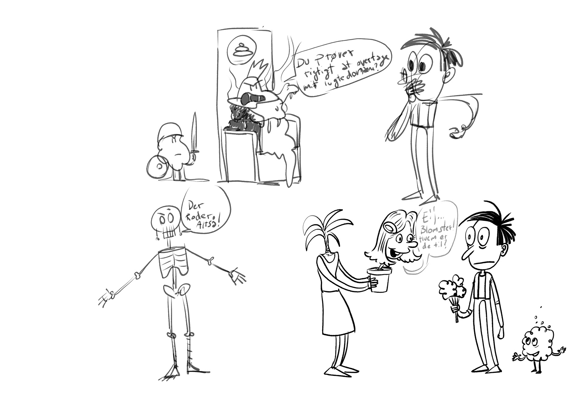 Early sketches for the different characters