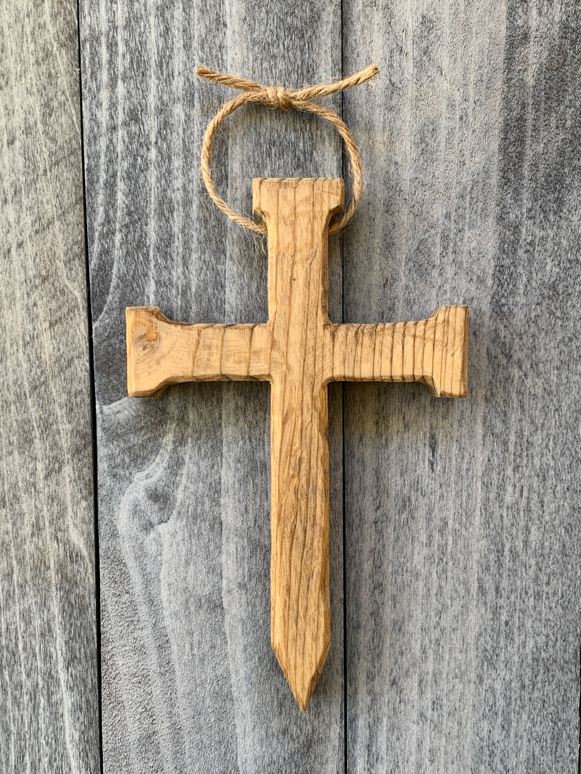 Triple Nail Cross (jute lanyard) - natural