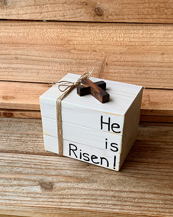 He is Risen! Book Stack - whitewash(approximately 4.5” tall) $35