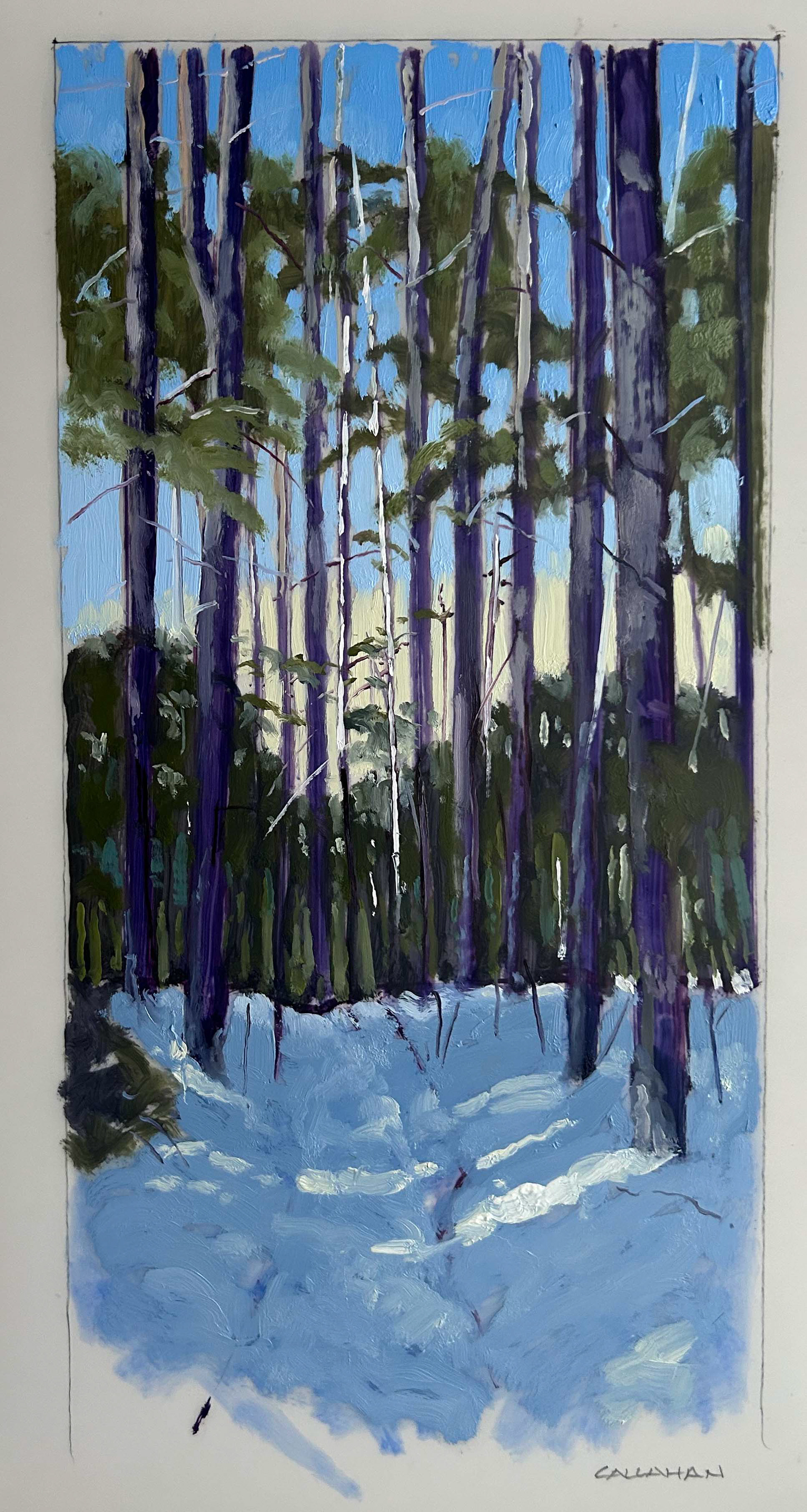 End of Hawthorne Trail 6x12 Oil on Mylar