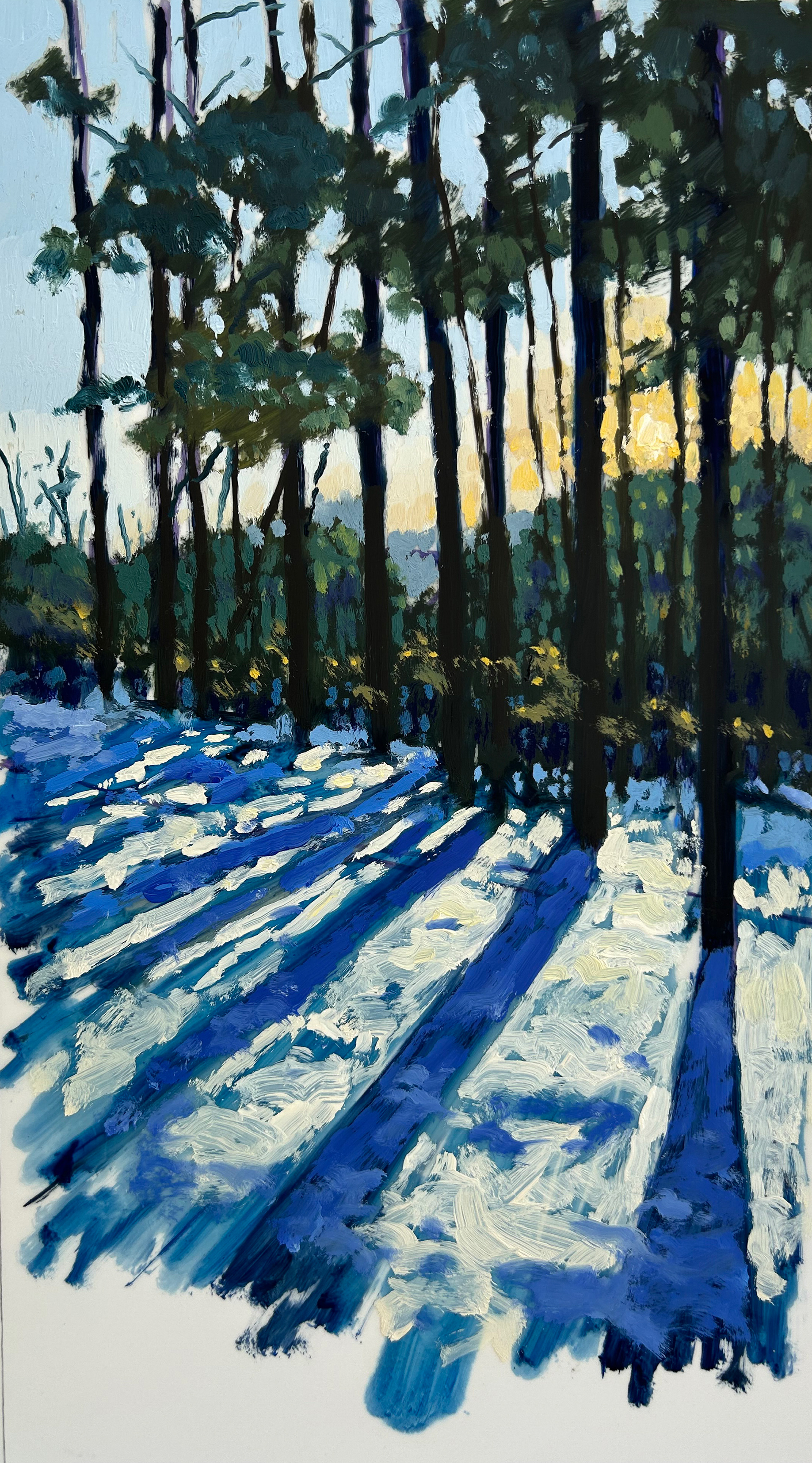 Winter Hawthorn Trail 8x17 oil on Mylar SOLD 