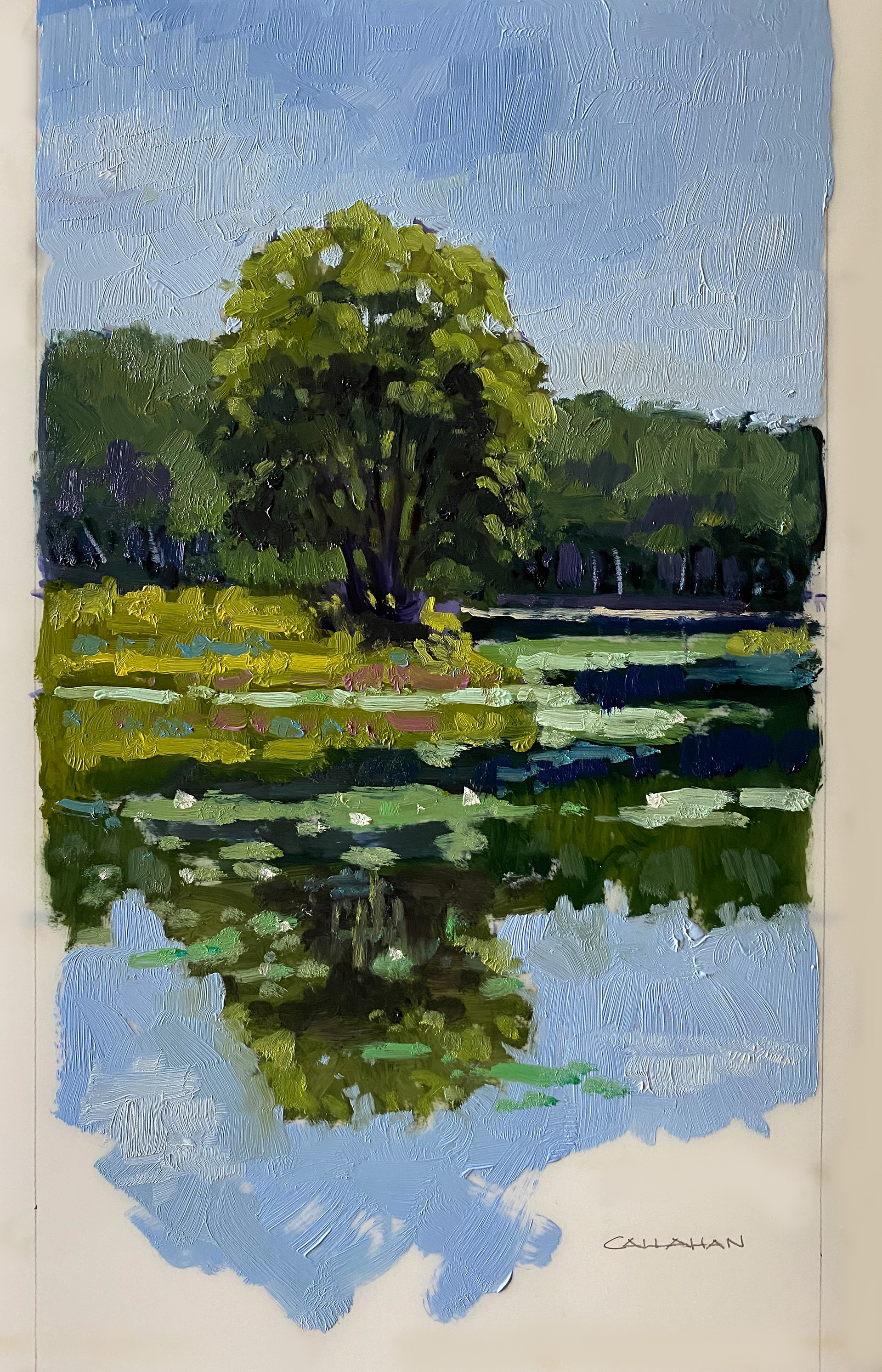 SOLD Summer Pond 2 8 x 16 oil on Mylar