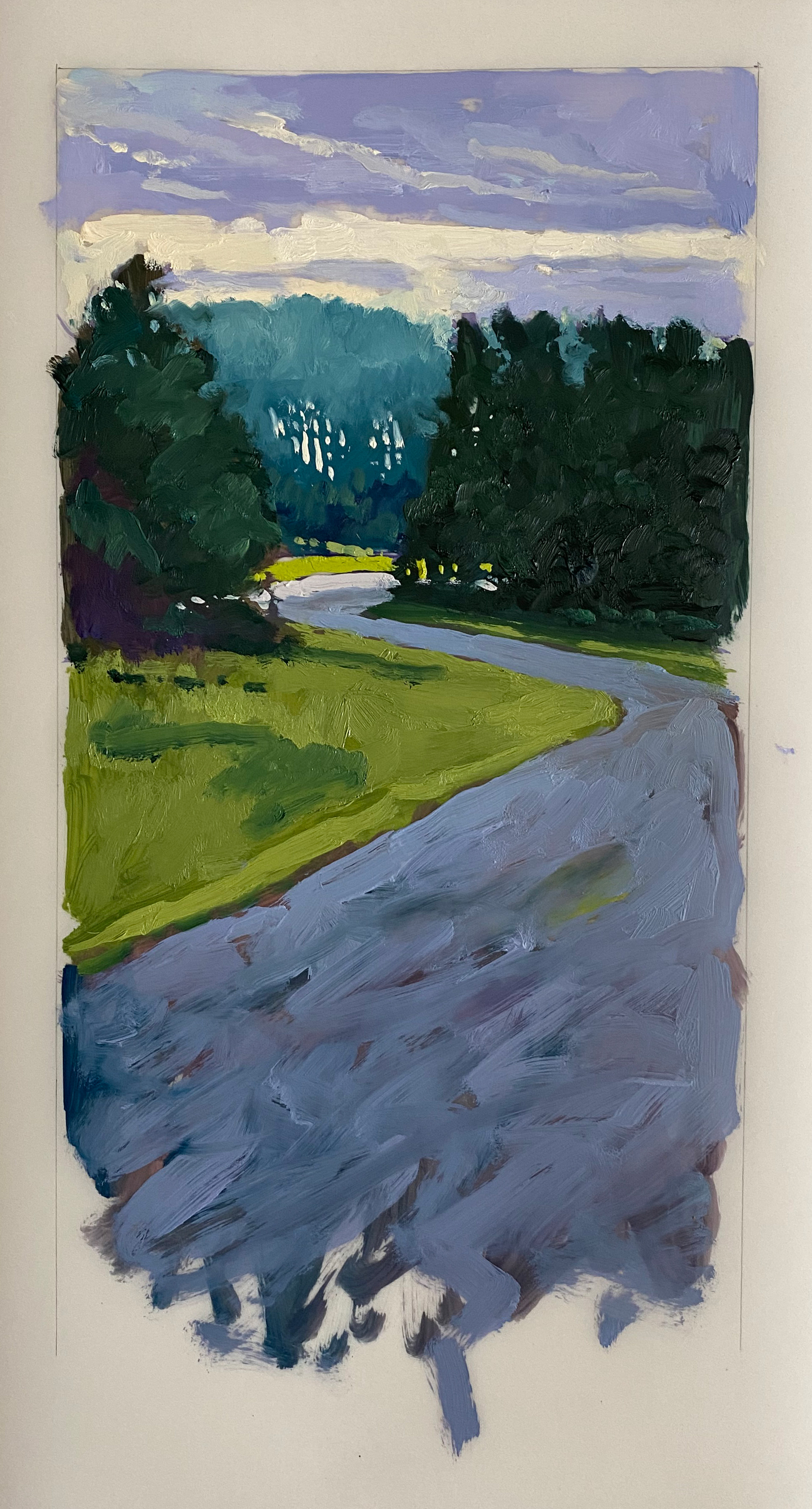 Our Street 8 x 16 oil on Mylar